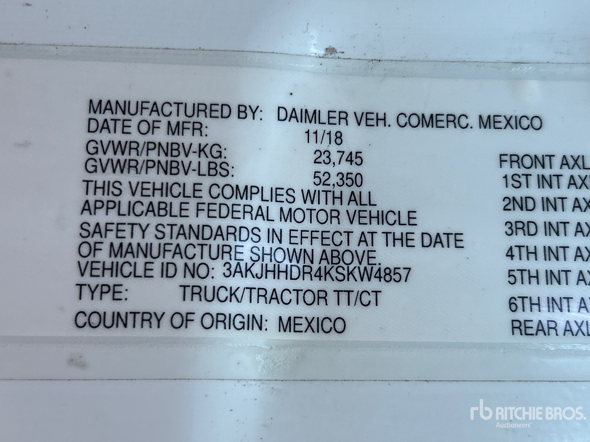 General Appearance with Numéro de série/Numéro d'identification du véhicule automobile