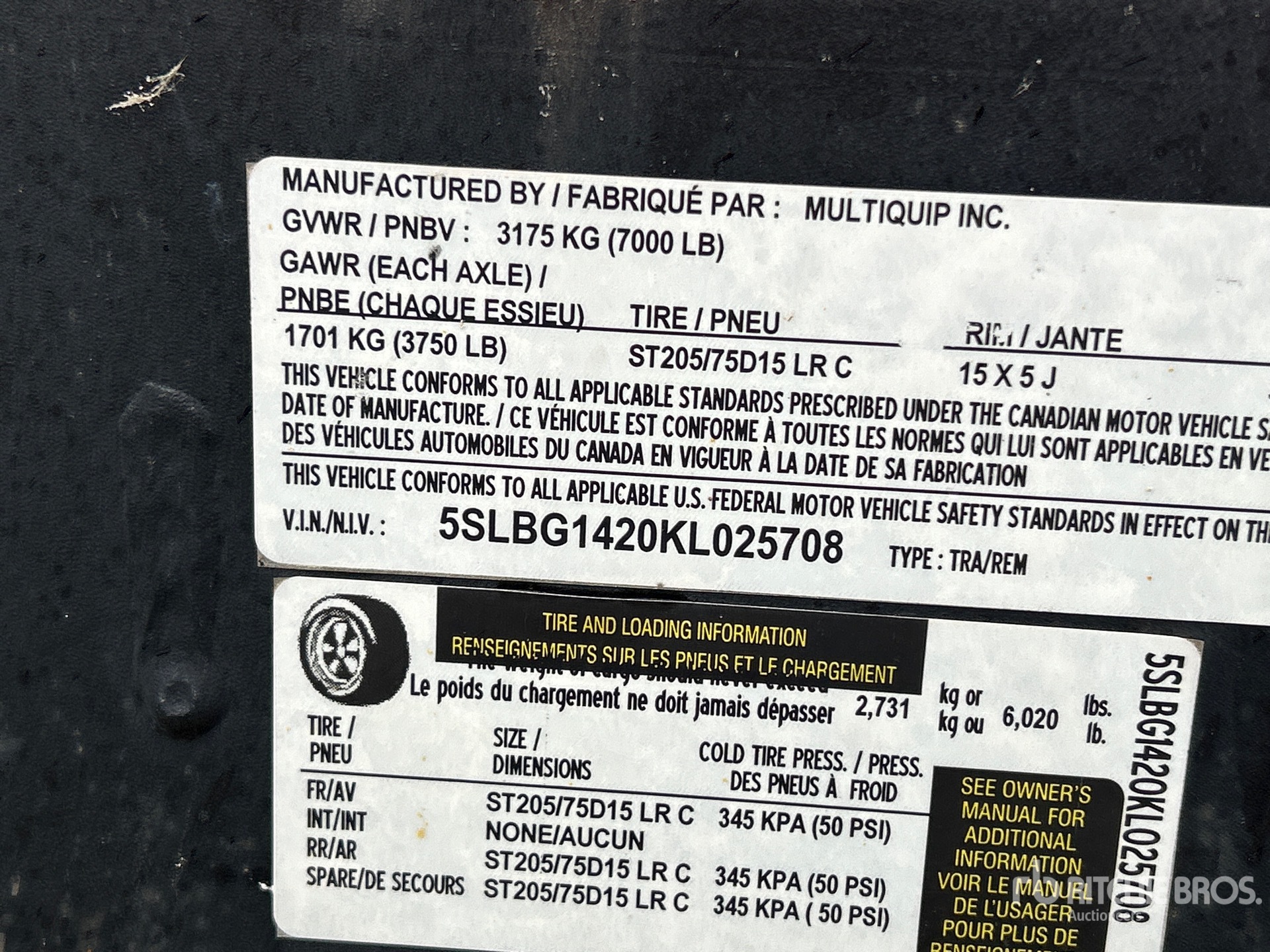 General Appearance with Serial Number / VIN