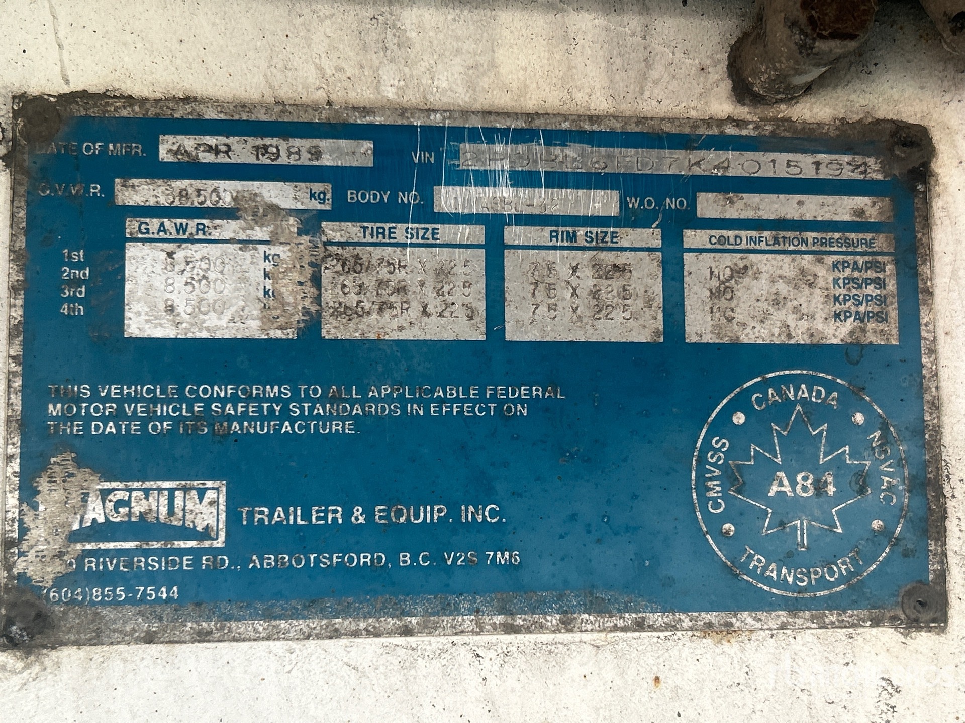 General Appearance with Serial Number / VIN