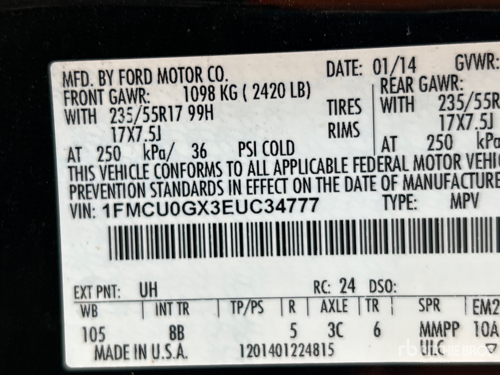 General Appearance with Serial Number / VIN
