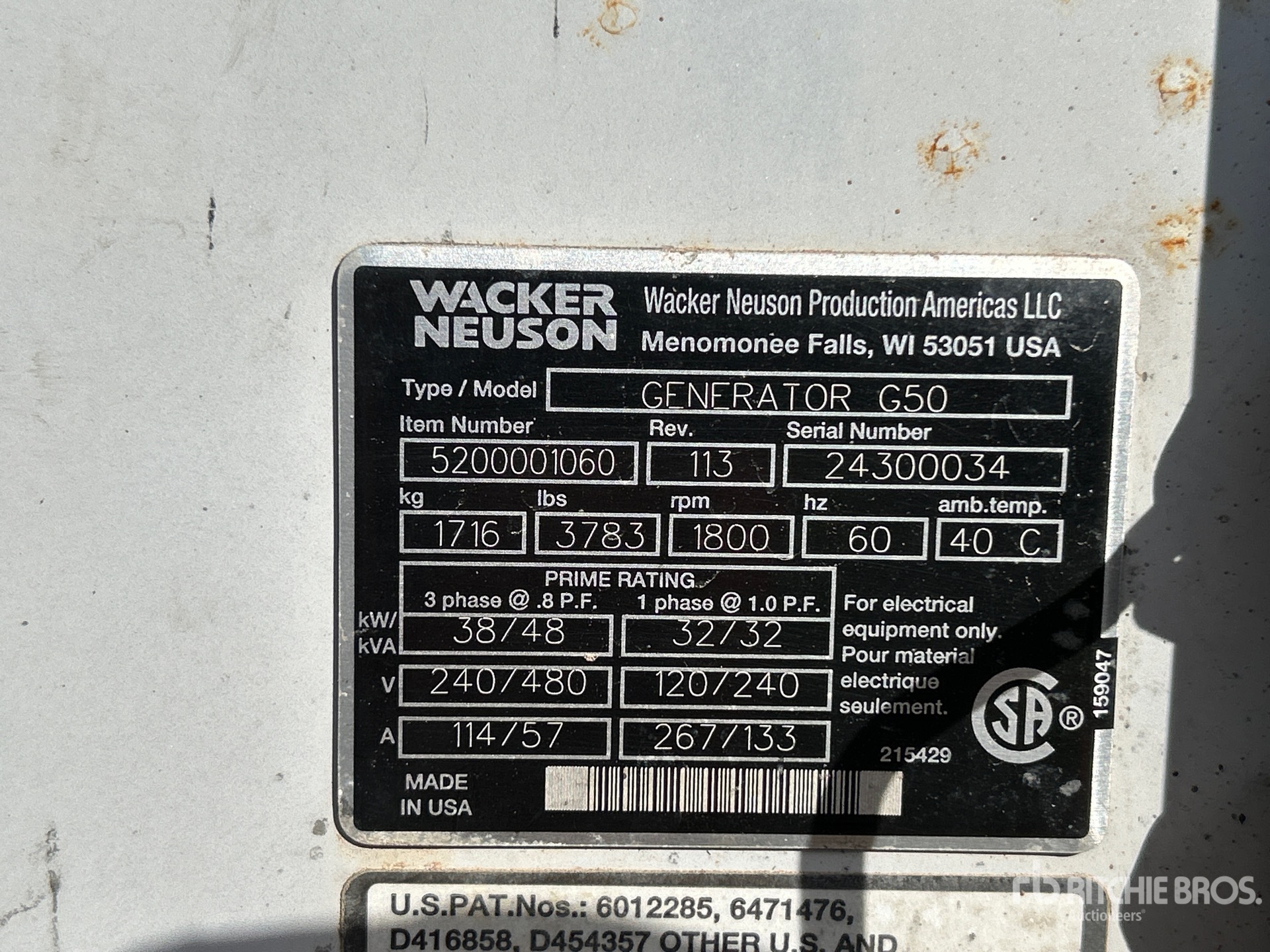 General Appearance with Unit Serial Number