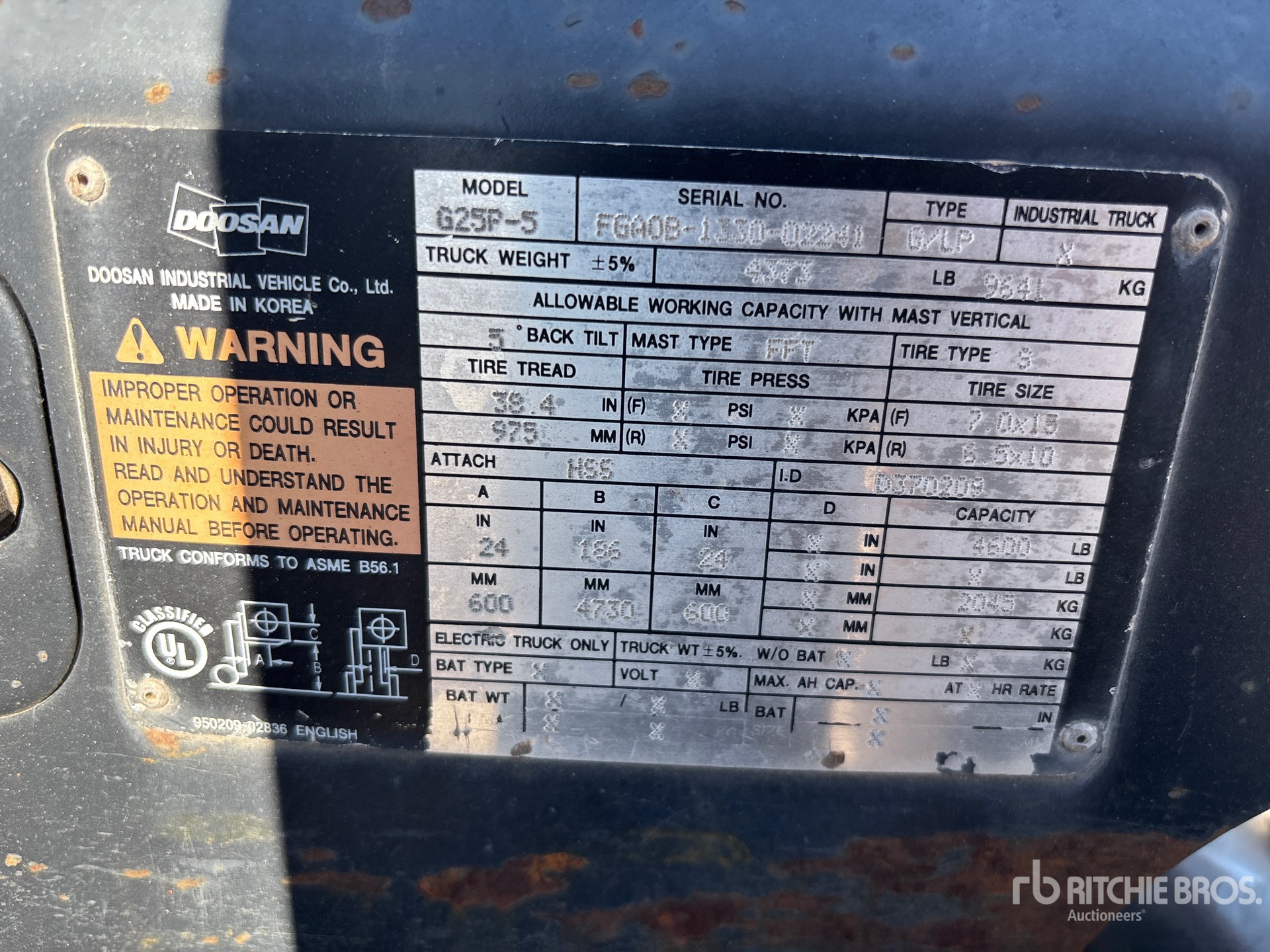 General Appearance with Serial Number / VIN