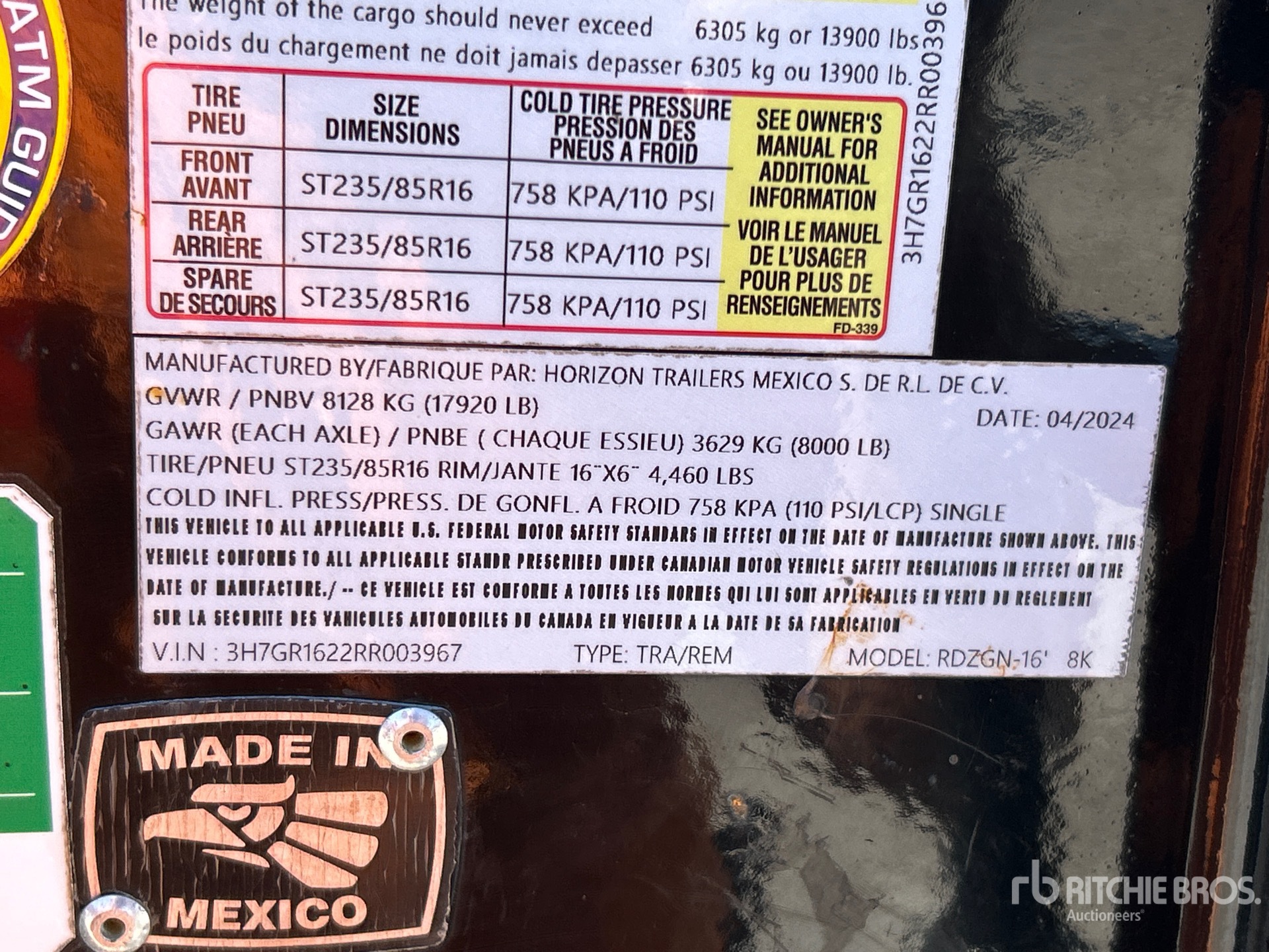 General Appearance with Serial Number / VIN