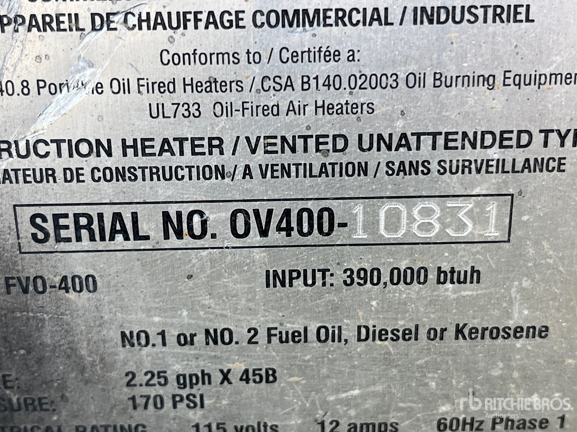 General Appearance with Serial Number / VIN