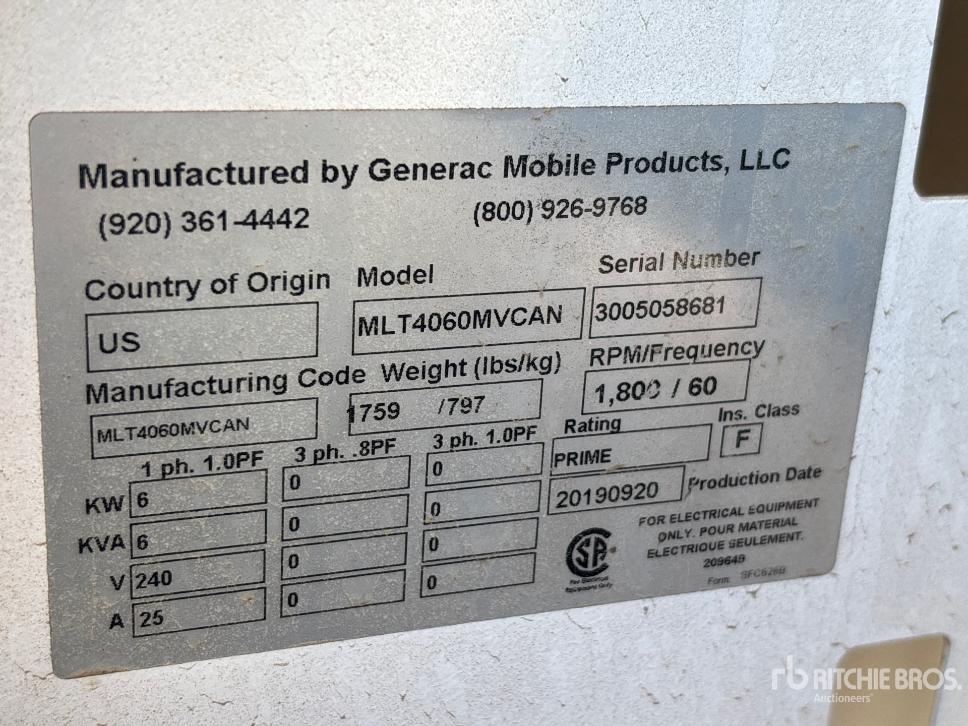 General Appearance with Unit Serial Number
