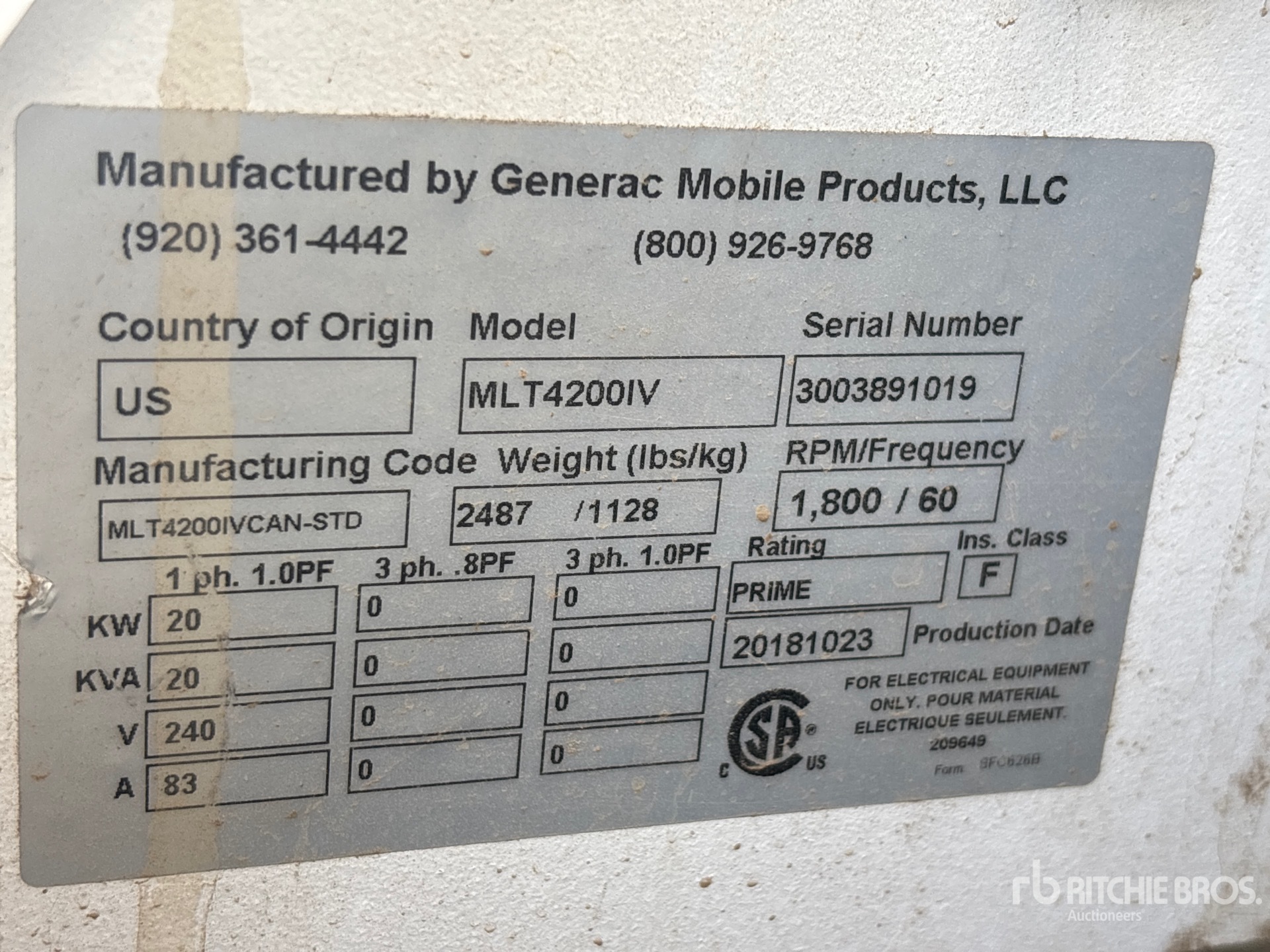 General Appearance with Unit Serial Number