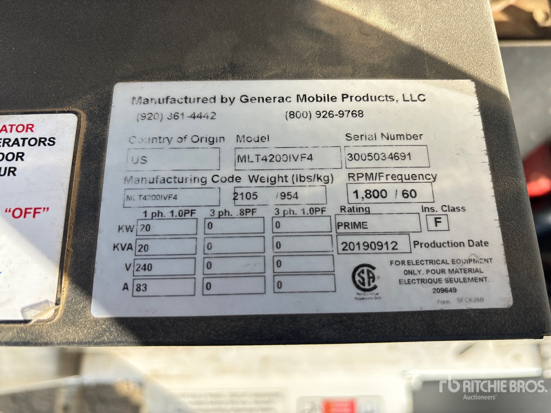 General Appearance with Unit Serial Number