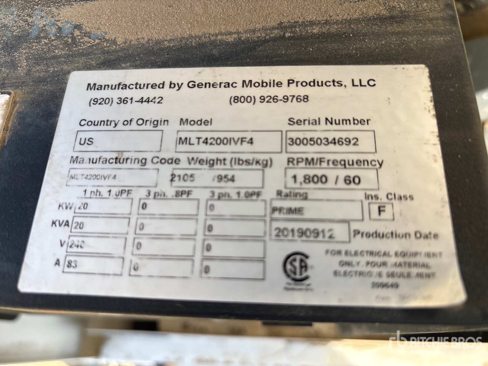 General Appearance with Unit Serial Number