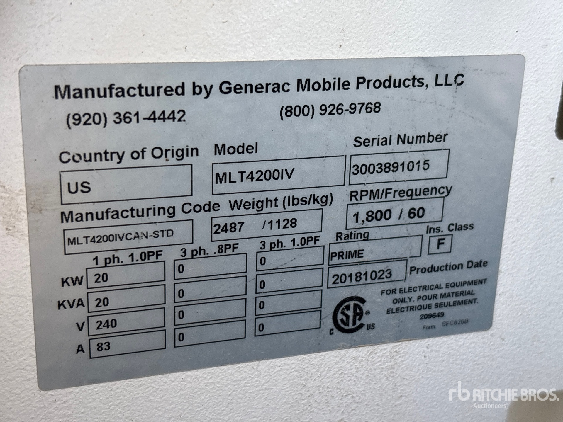 General Appearance with Unit Serial Number