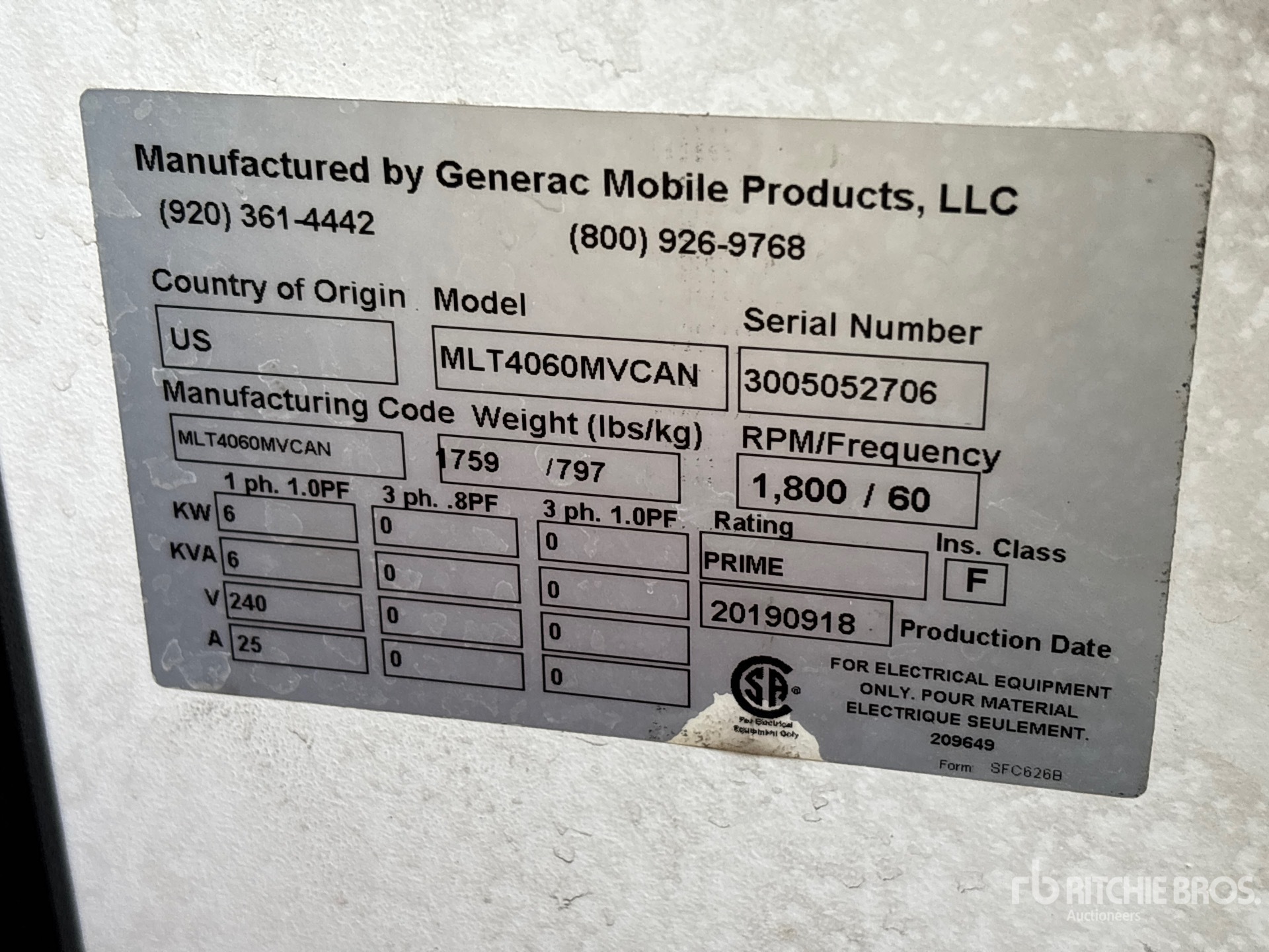 General Appearance with Unit Serial Number