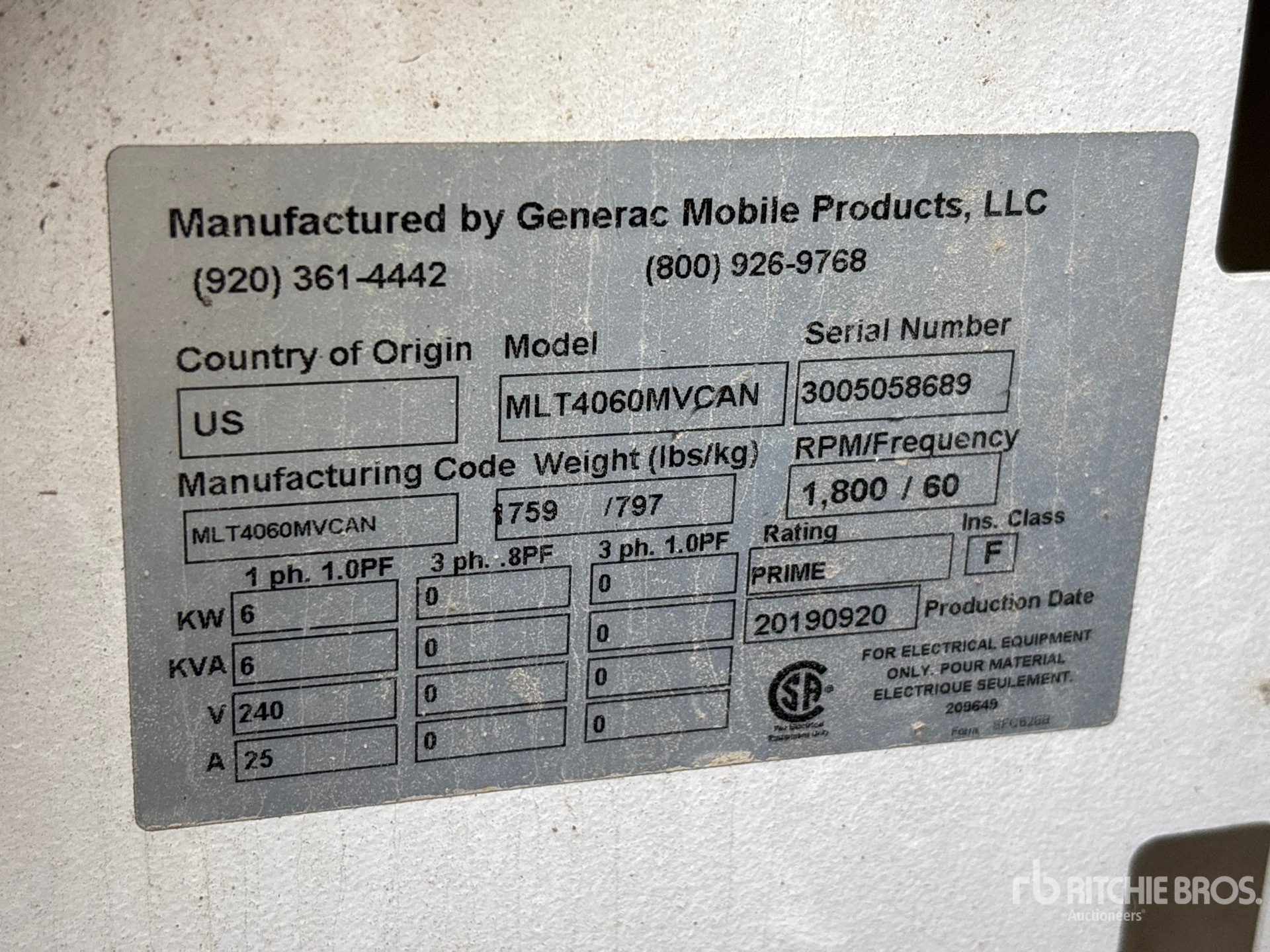 General Appearance with Unit Serial Number