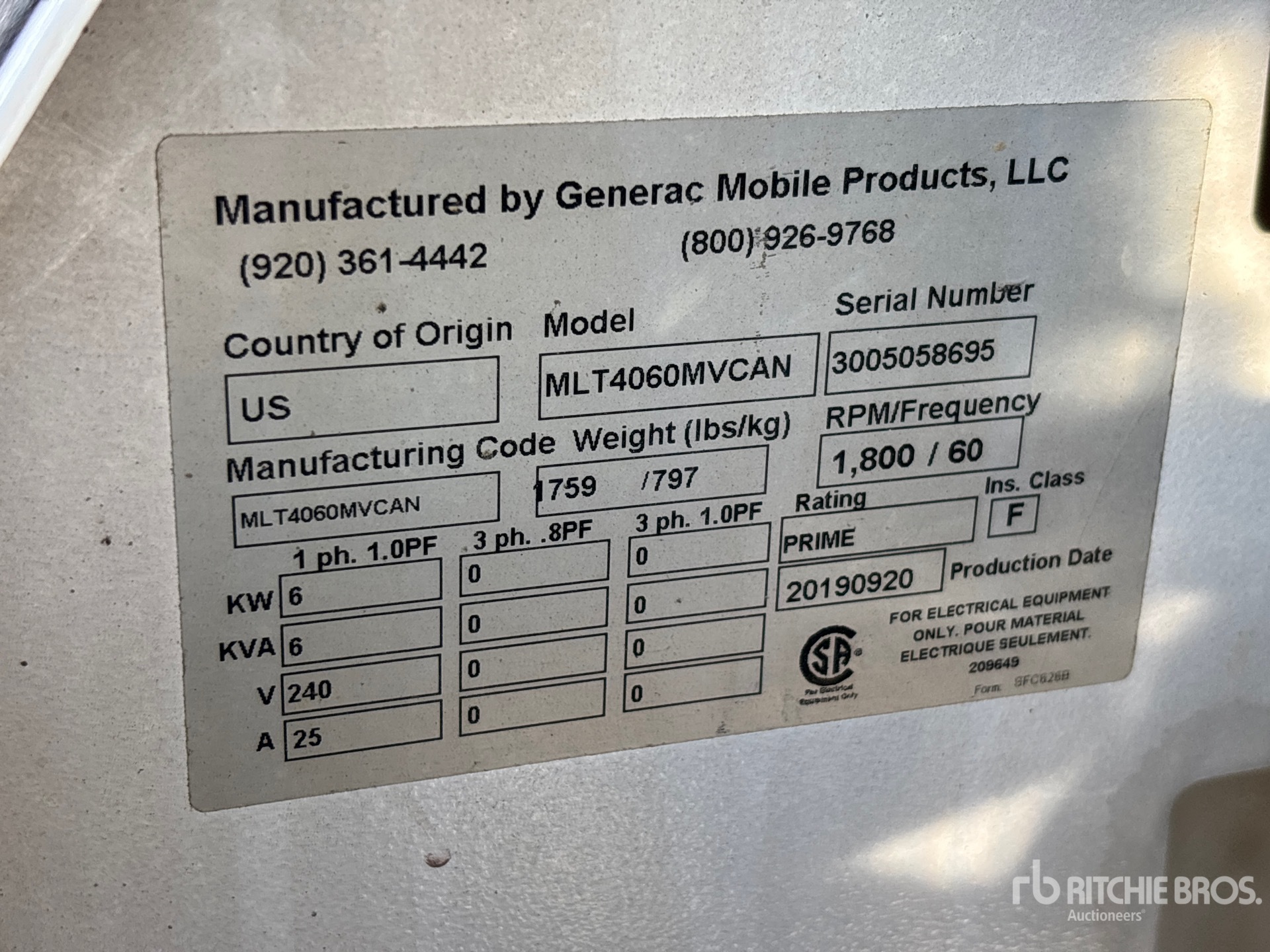 General Appearance with Unit Serial Number