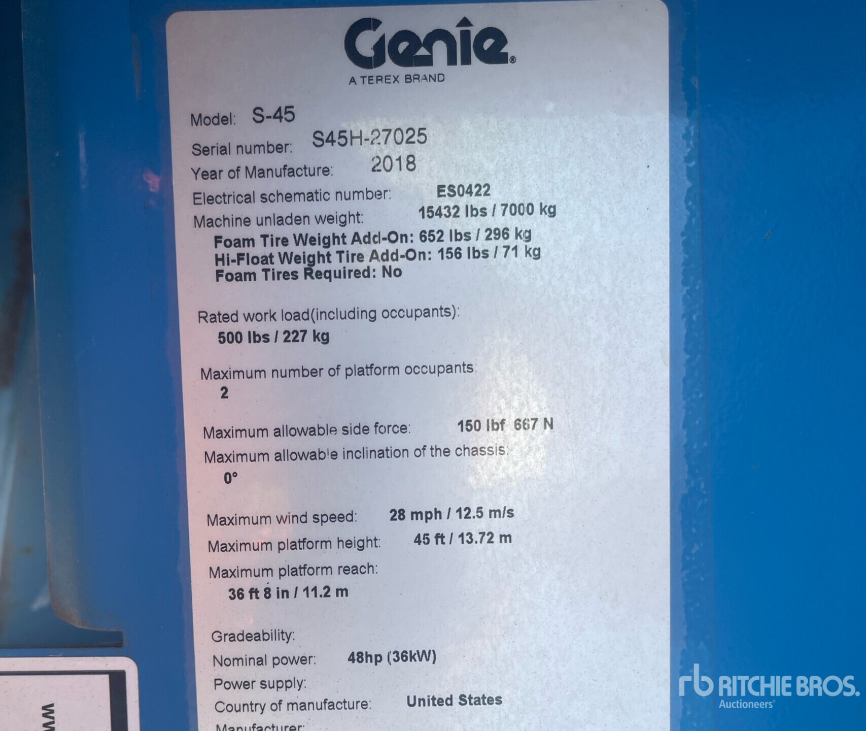 General Appearance with Serial Number / VIN