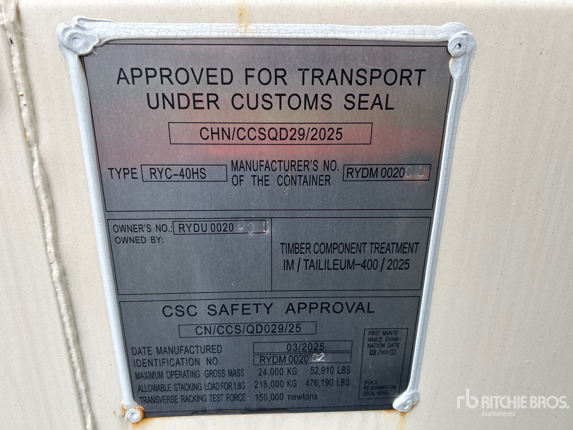 General Appearance with Serial Number / VIN