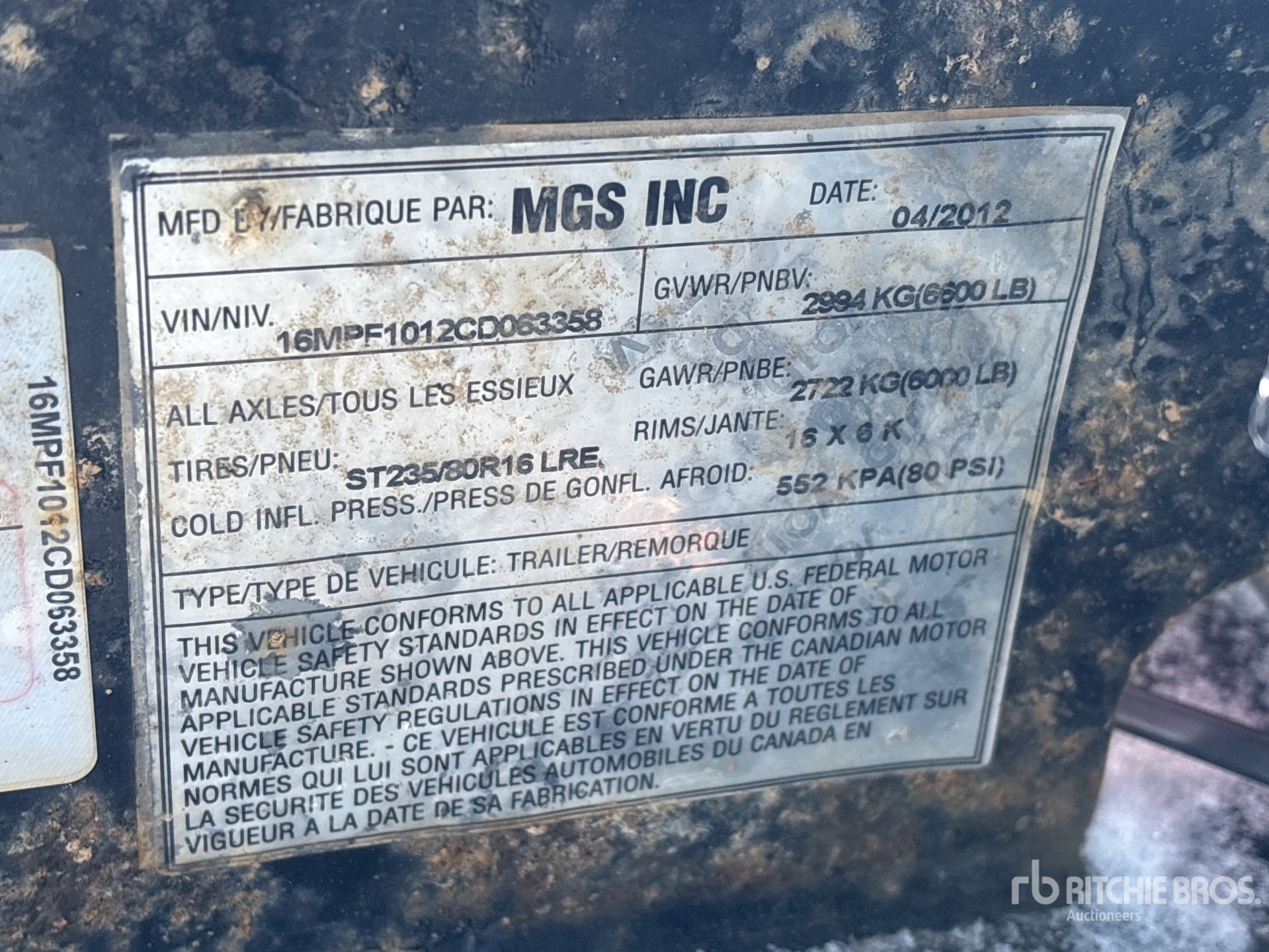 General Appearance with Serial Number / VIN