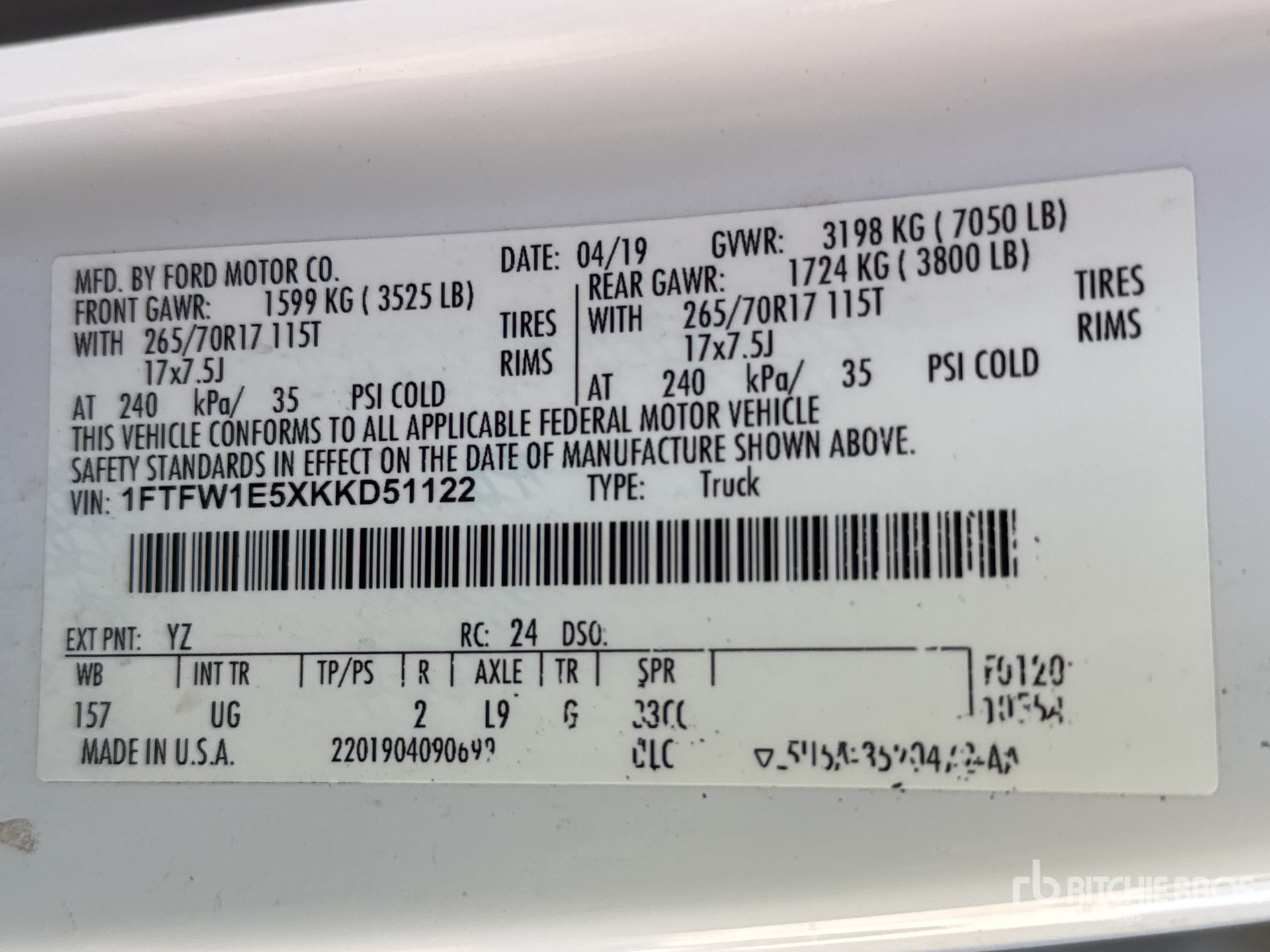 General Appearance with Serial Number / VIN