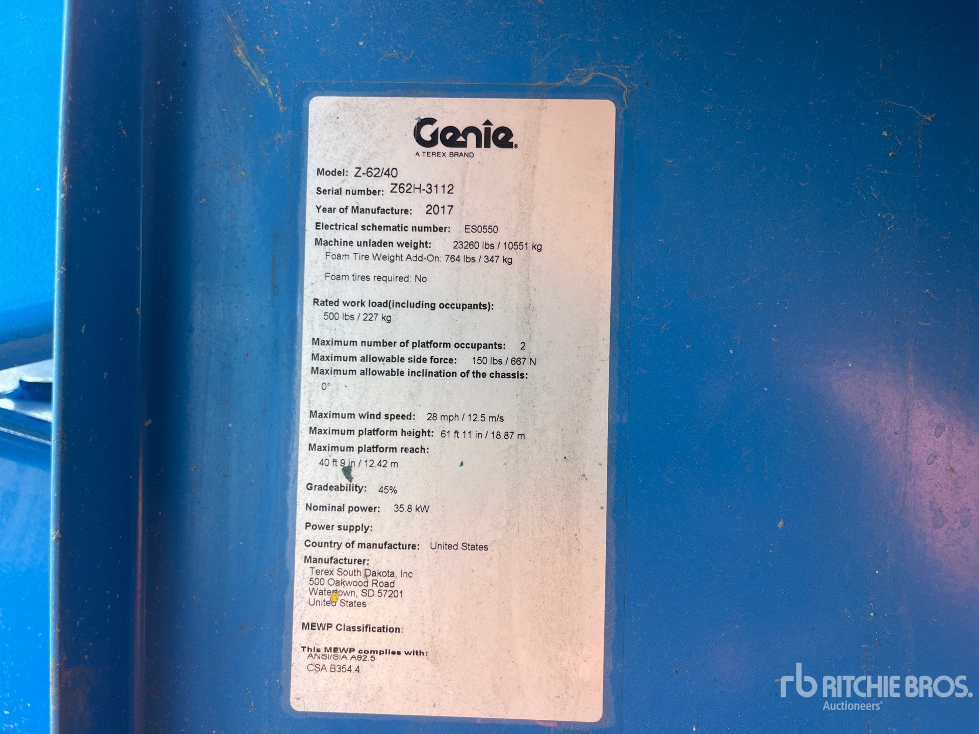 General Appearance with Serial Number / VIN