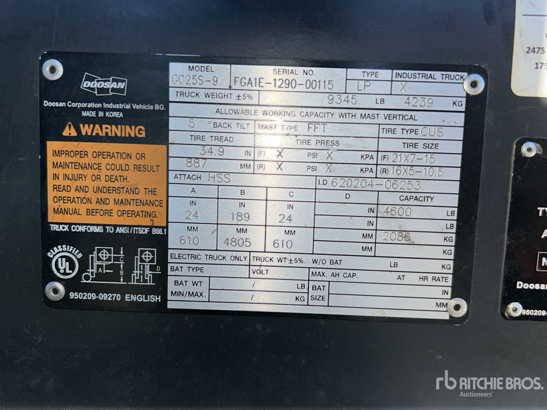 General Appearance with Serial Number / VIN