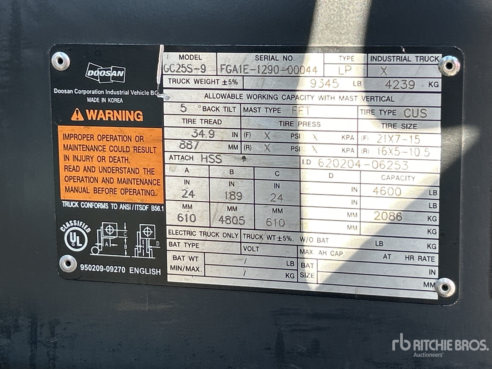 General Appearance with Serial Number / VIN