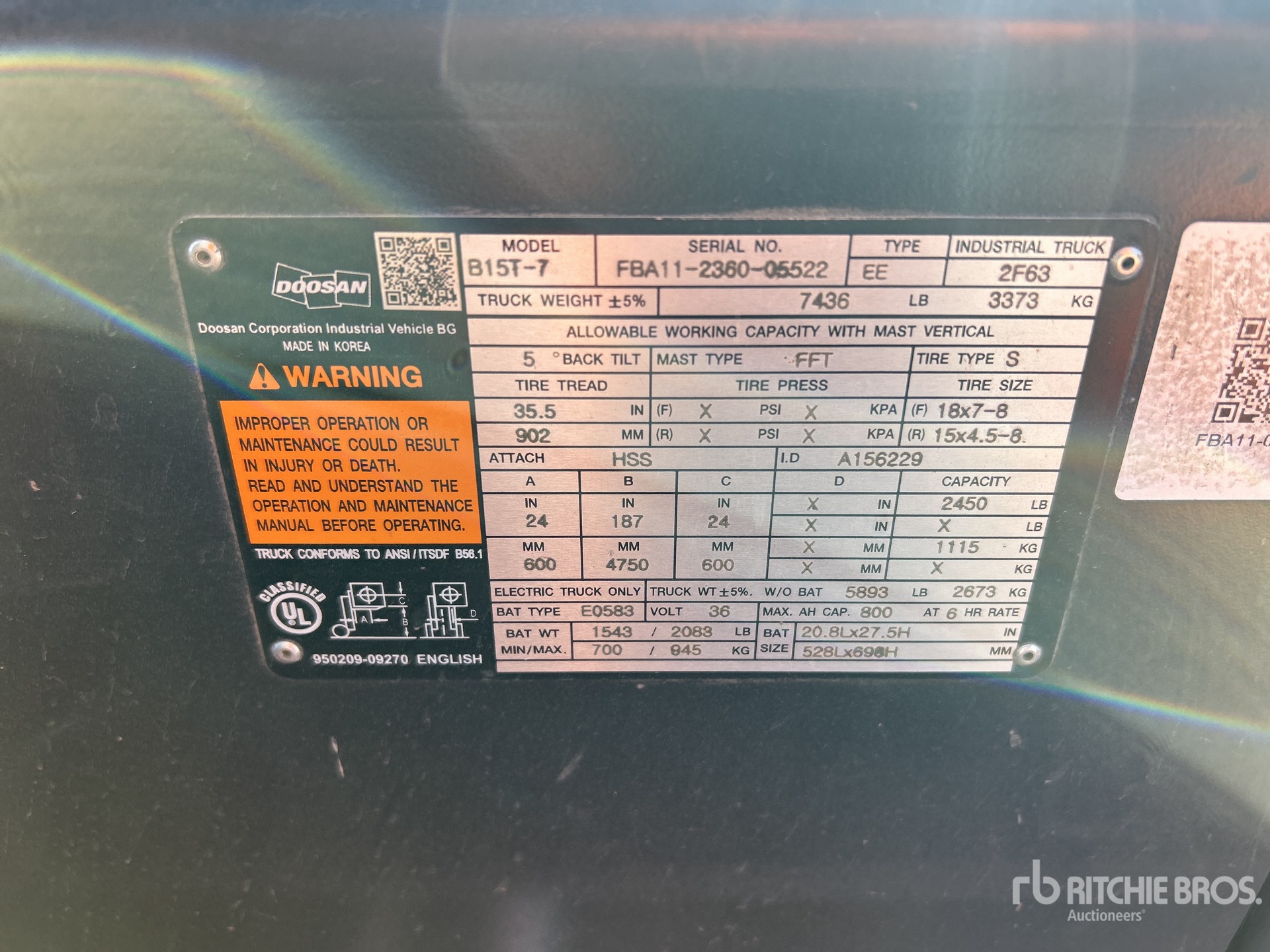 General Appearance with Serial Number / VIN
