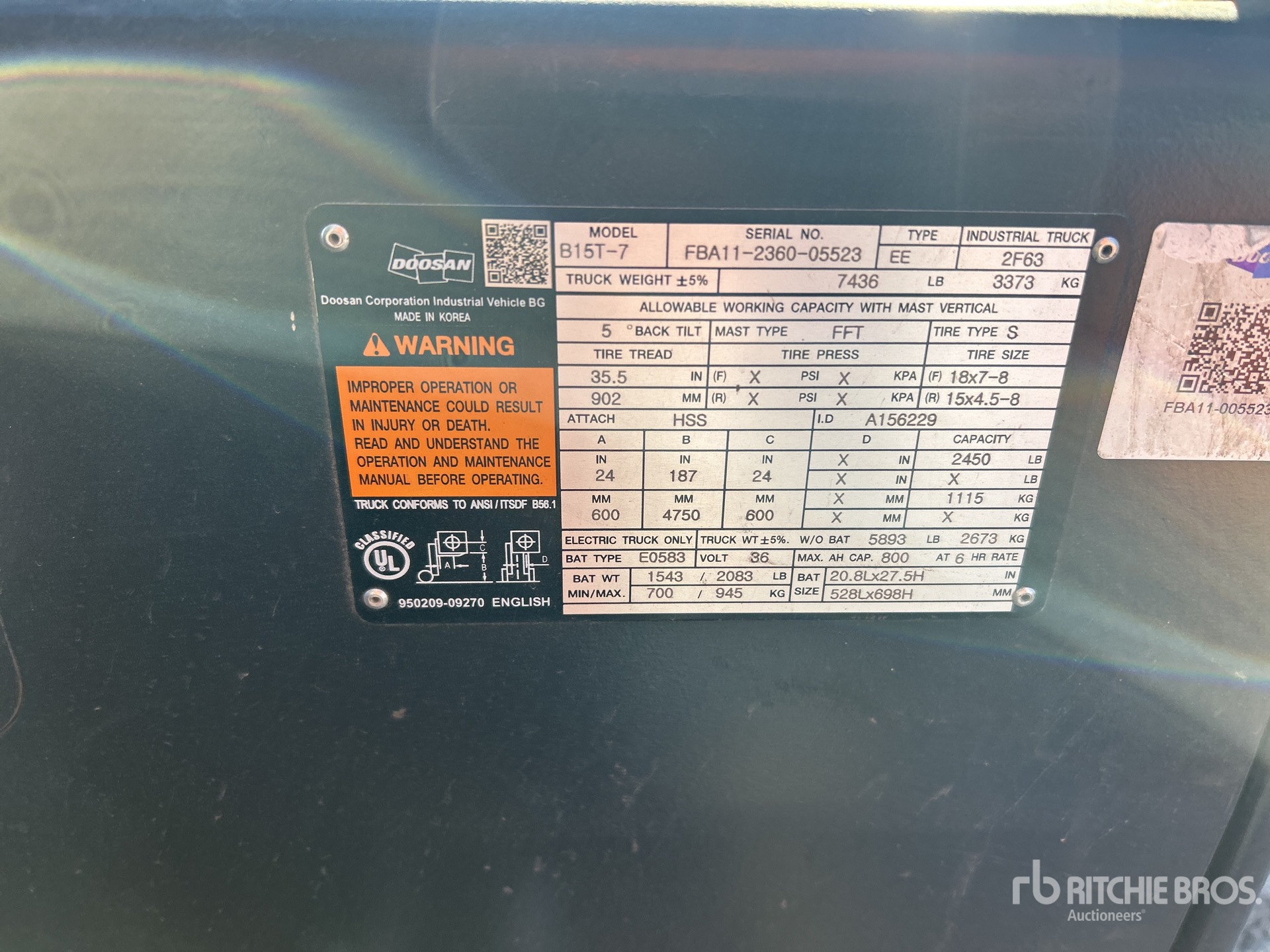 General Appearance with Serial Number / VIN