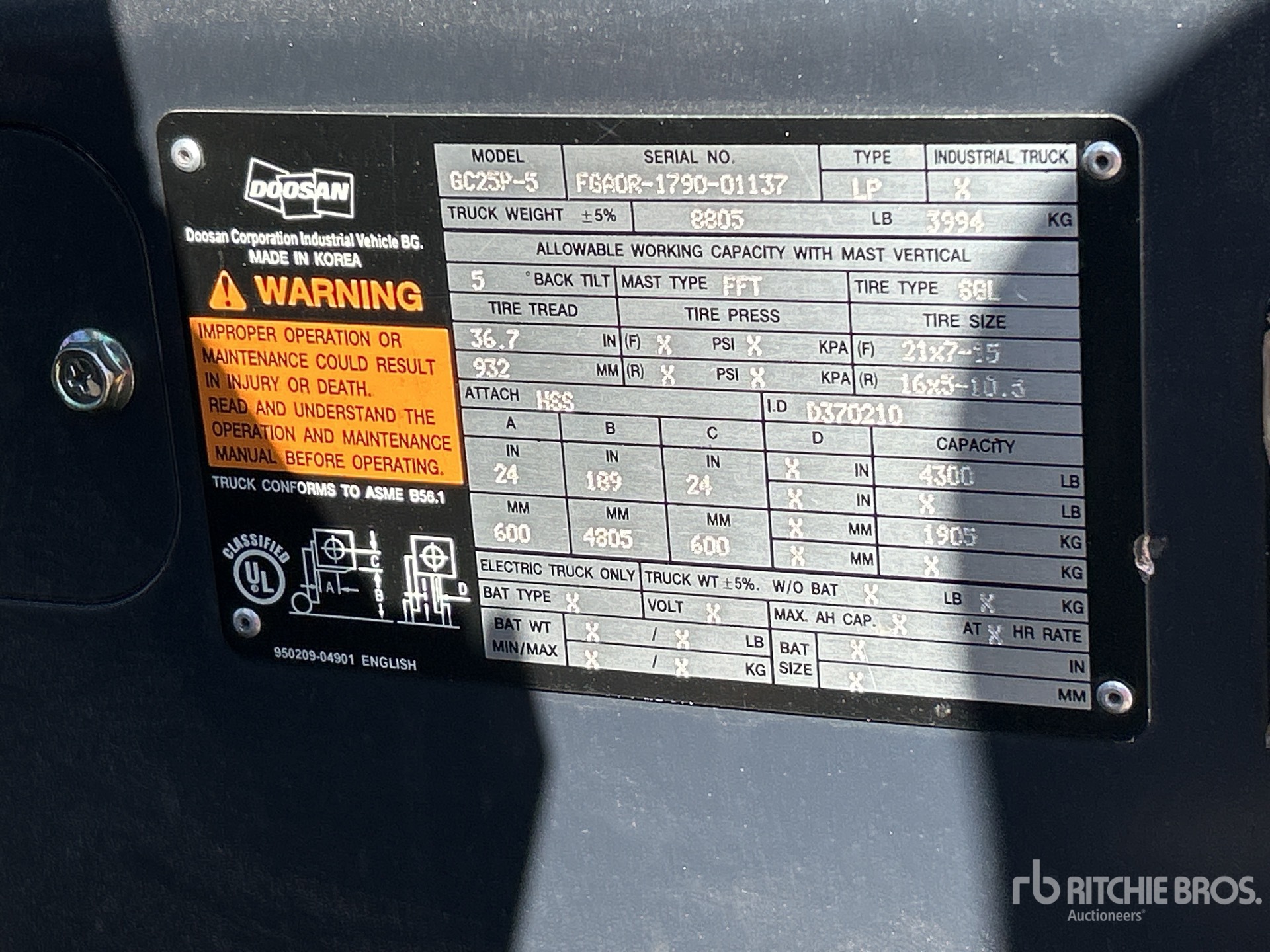 General Appearance with Serial Number / VIN