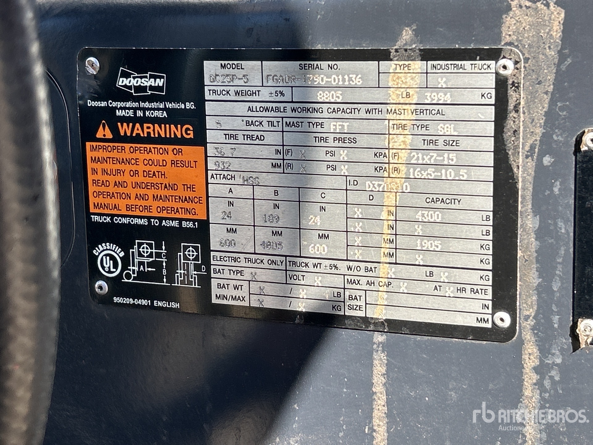 General Appearance with Serial Number / VIN