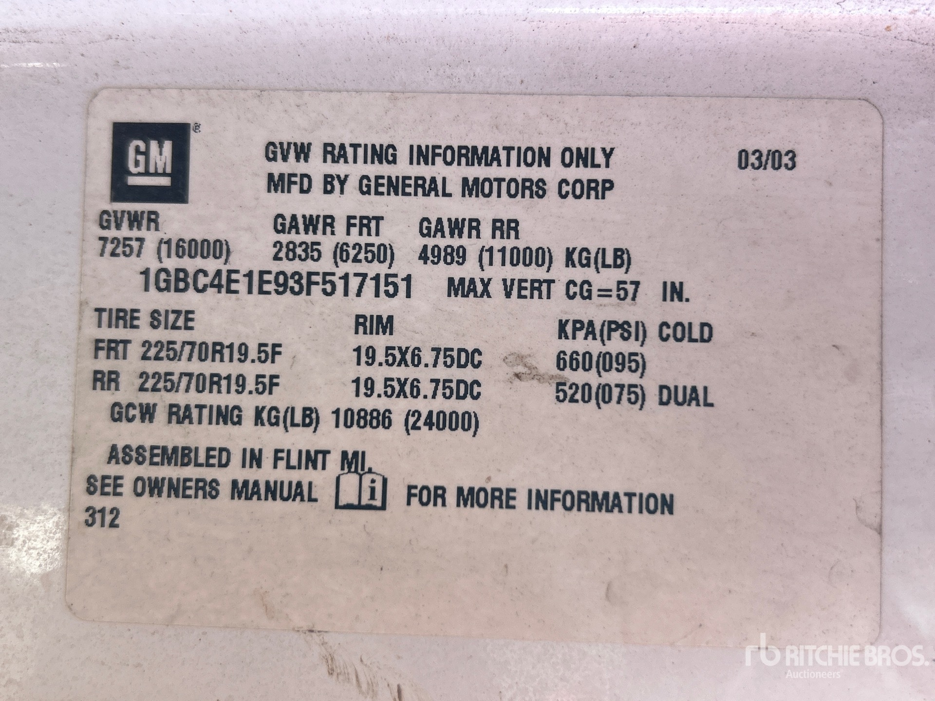 General Appearance with Serial Number / VIN