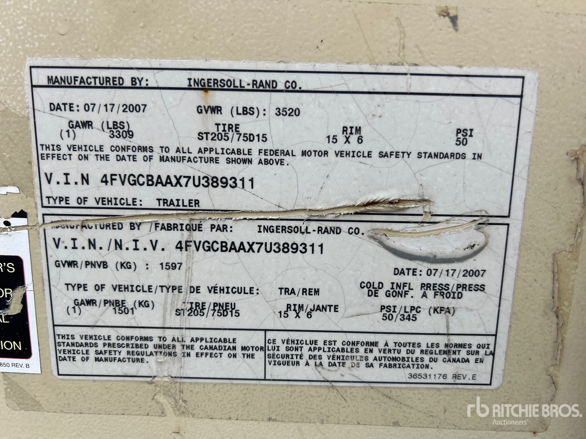 General Appearance with Serial Number / VIN