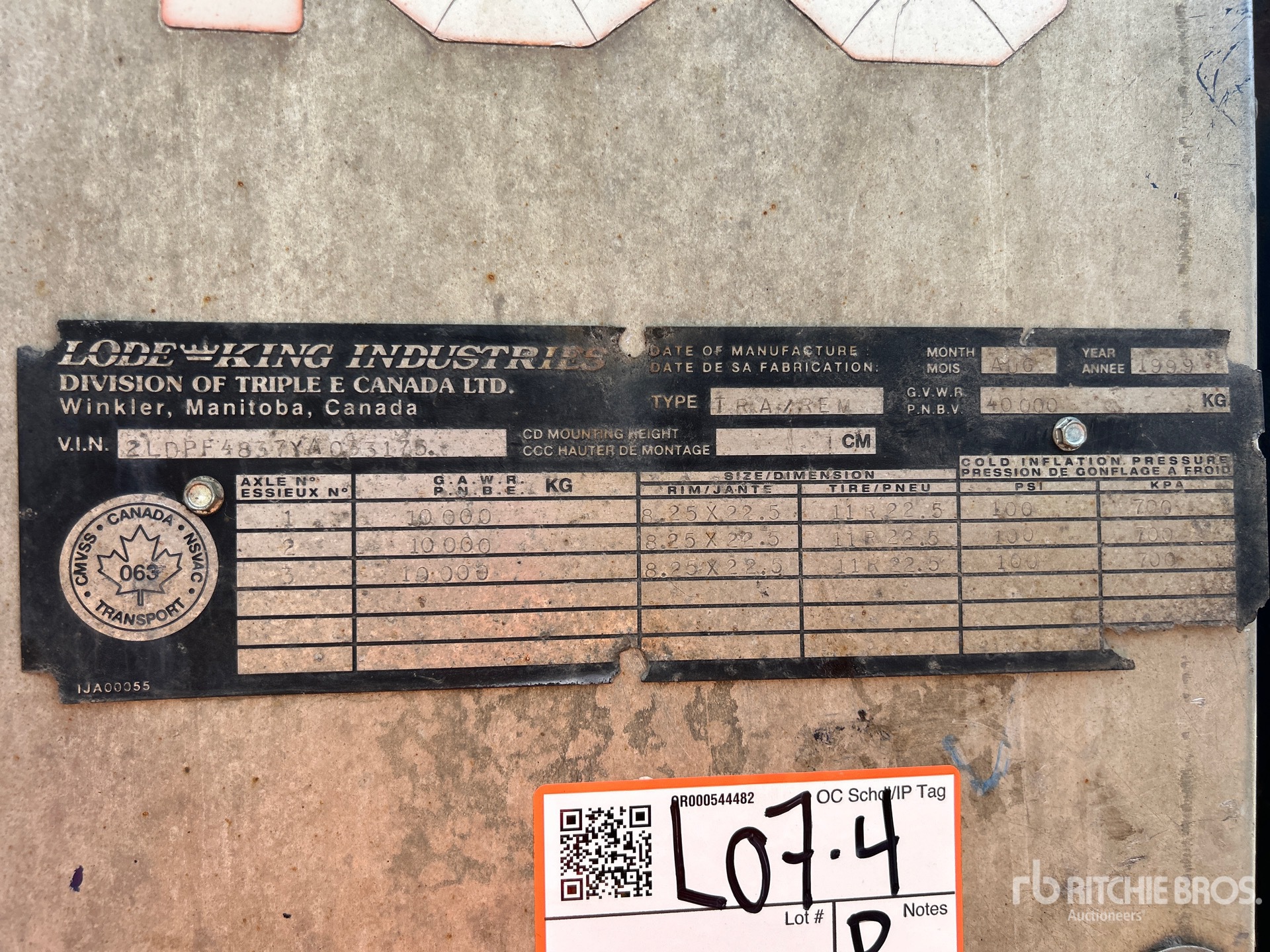 General Appearance with Serial Number / VIN