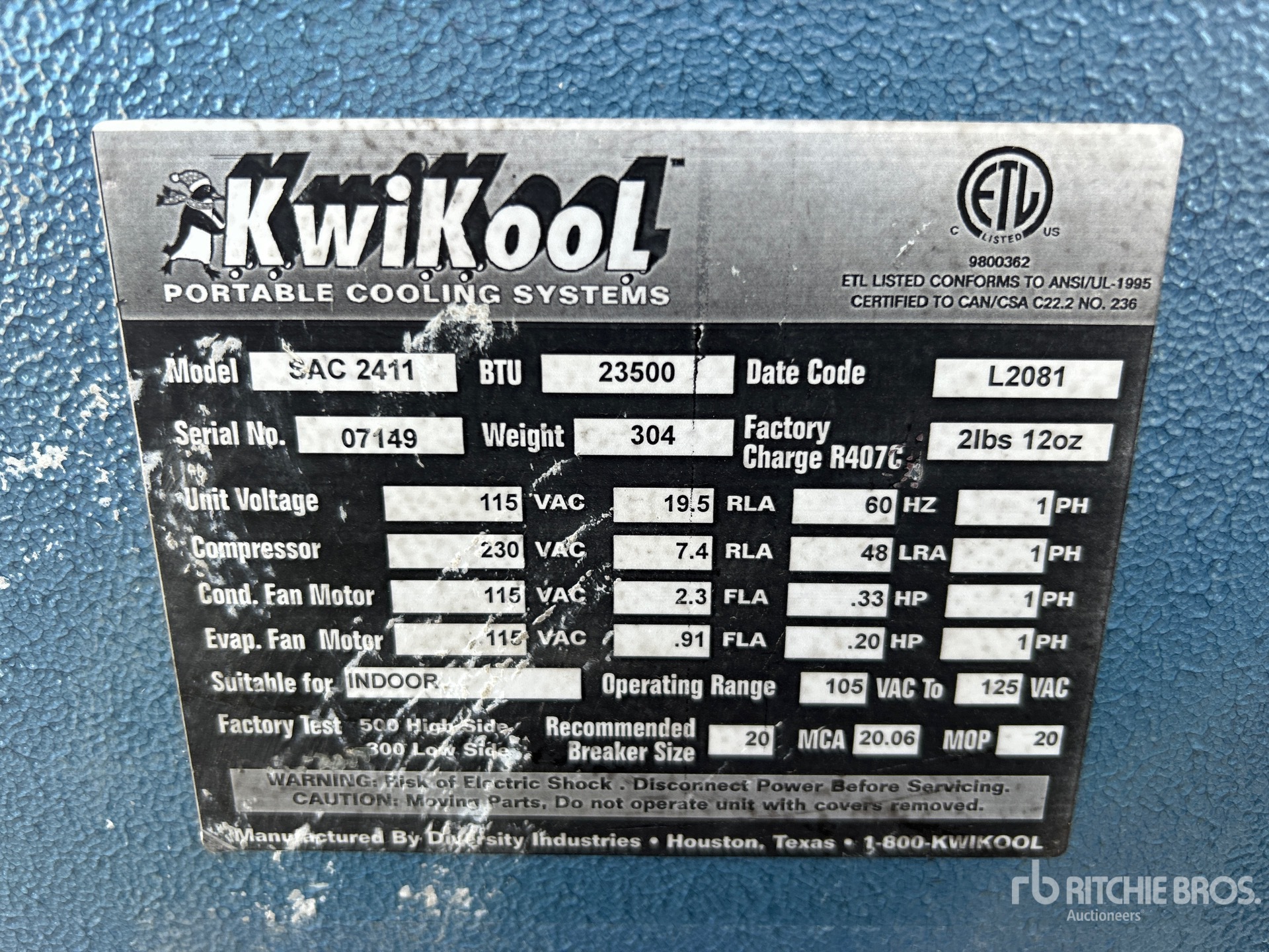 General Appearance with Serial Number / VIN