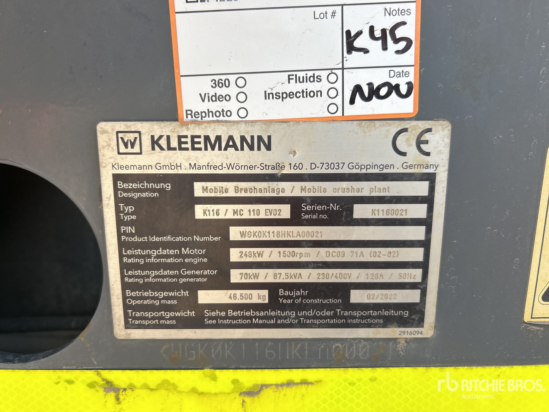 General Appearance with Serial Number / VIN