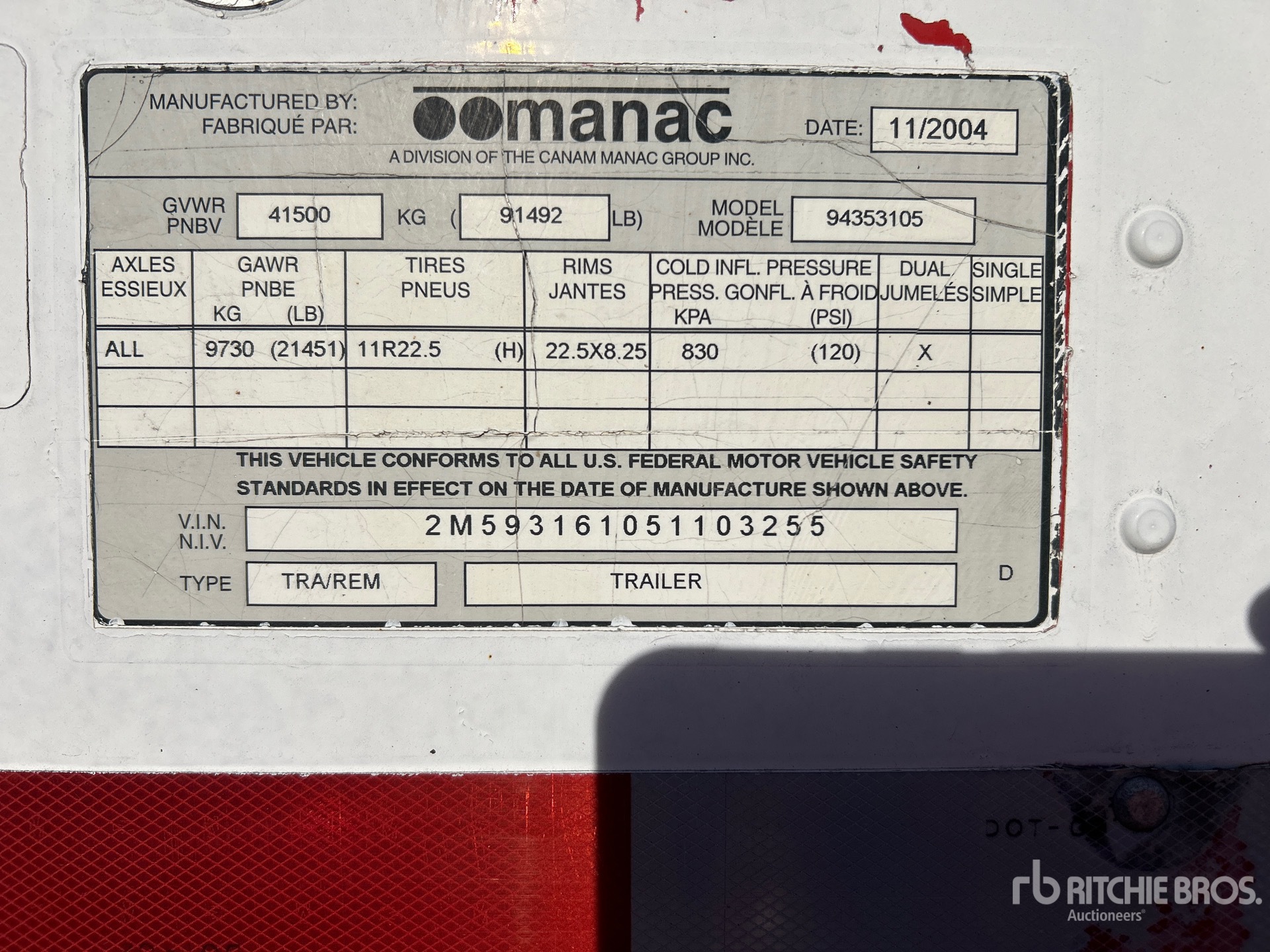 General Appearance with Serial Number / VIN