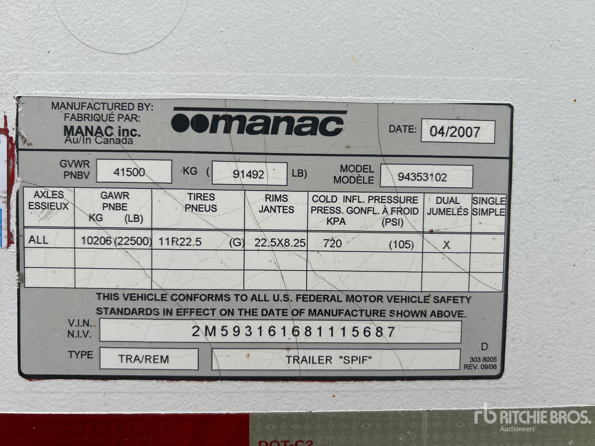 General Appearance with Serial Number / VIN