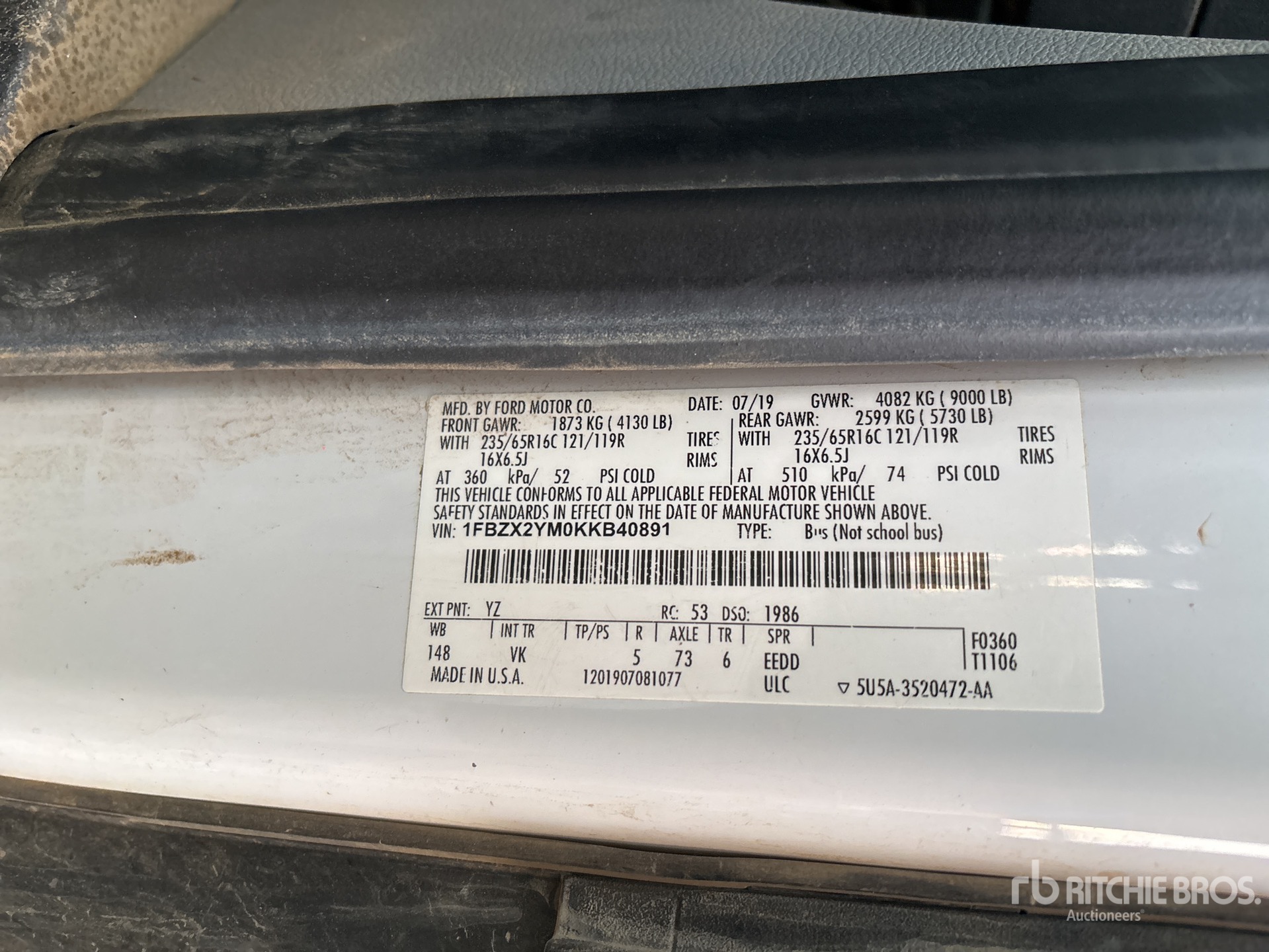 General Appearance with Serial Number / VIN