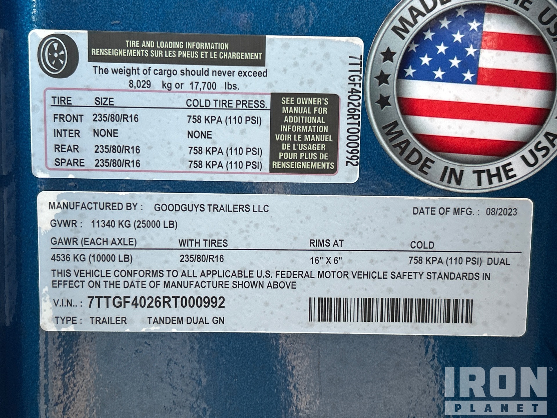General Appearance with Serial Number / VIN