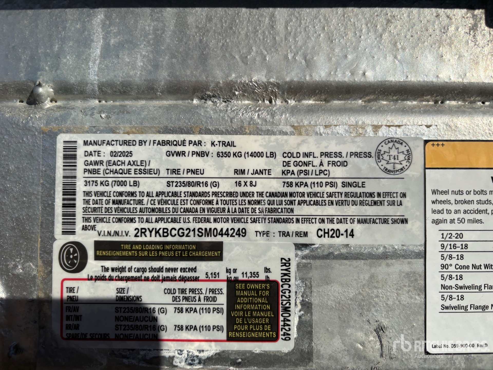General Appearance with Serial Number / VIN