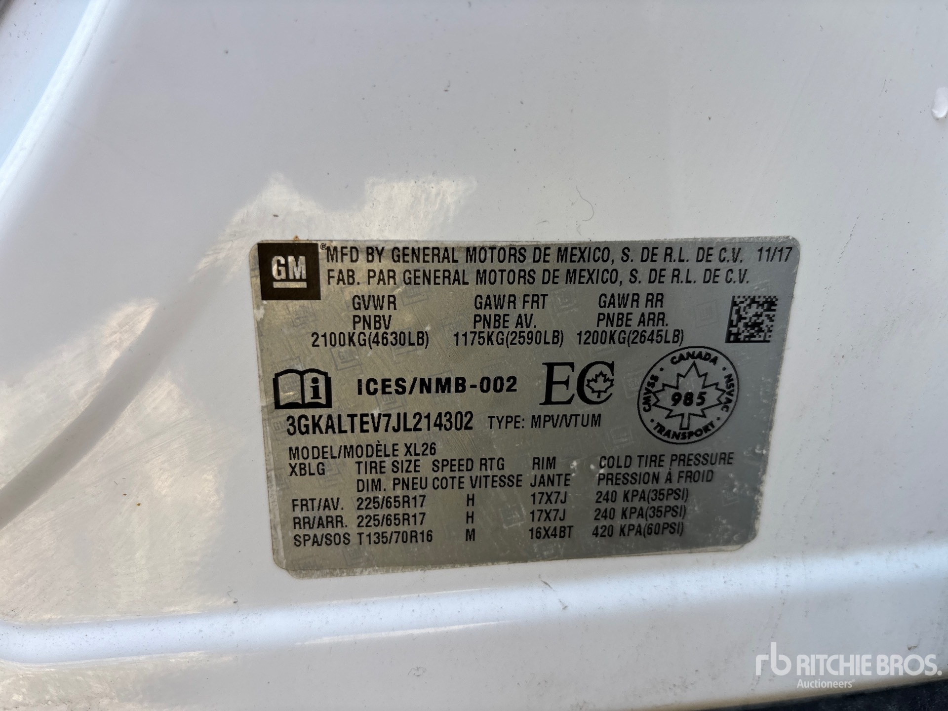 General Appearance with Serial Number / VIN