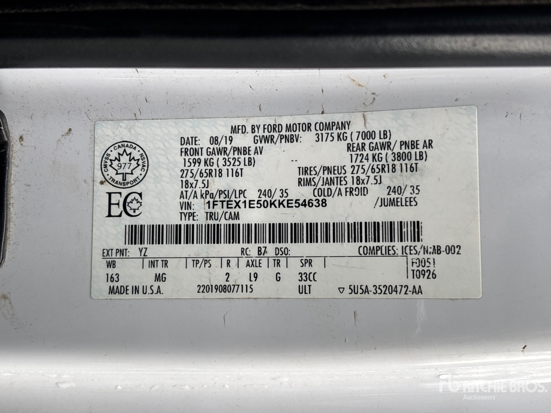 General Appearance with N.º de serie/VIN