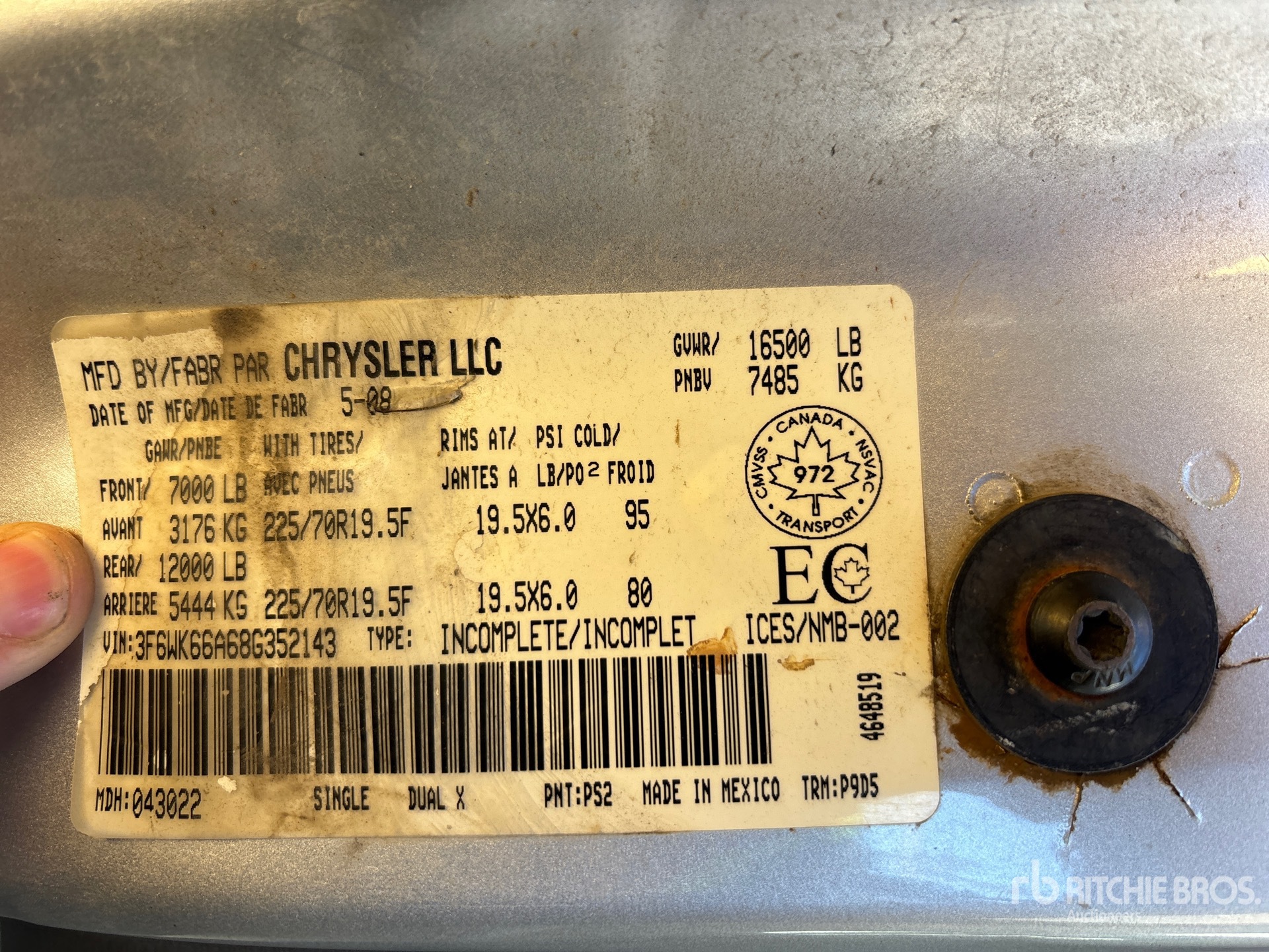 General Appearance with Serial Number / VIN