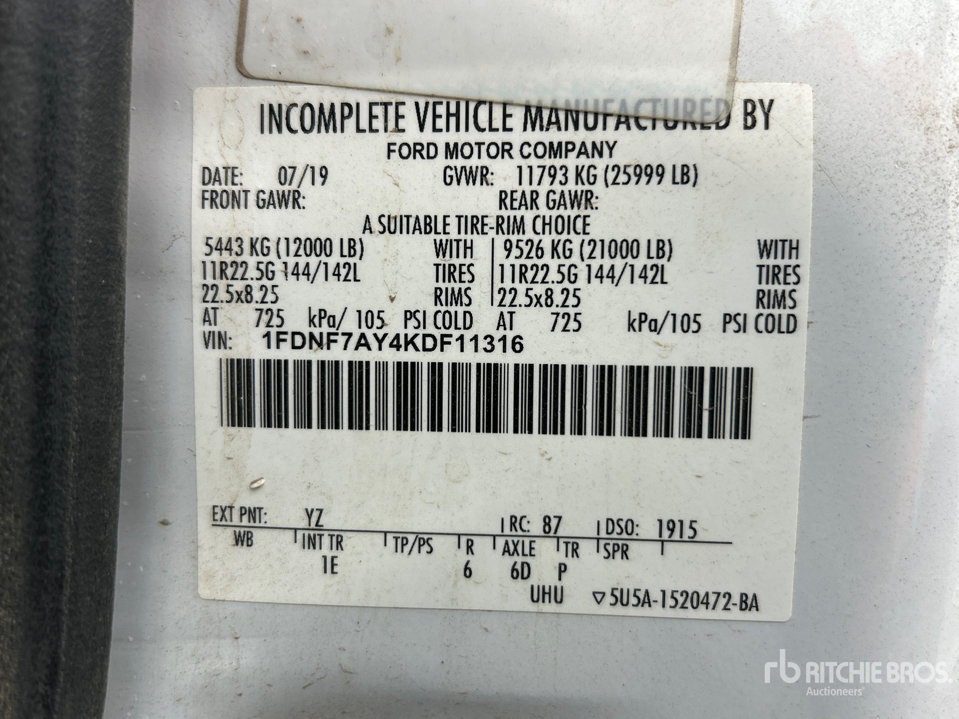 General Appearance with Serial Number / VIN