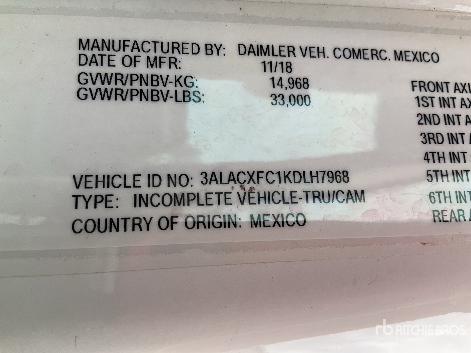 General Appearance with Serial Number / VIN