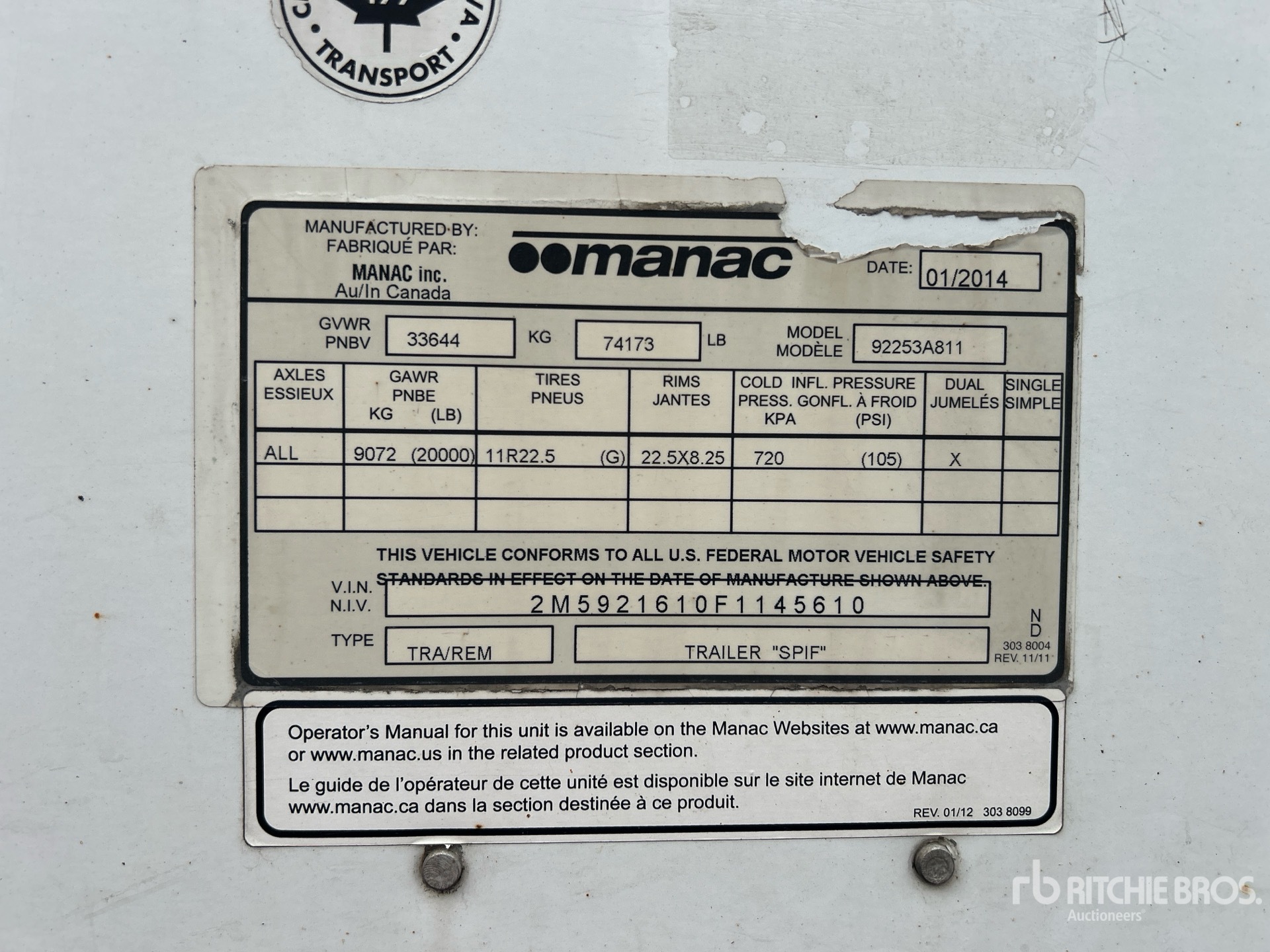 General Appearance with Serial Number / VIN