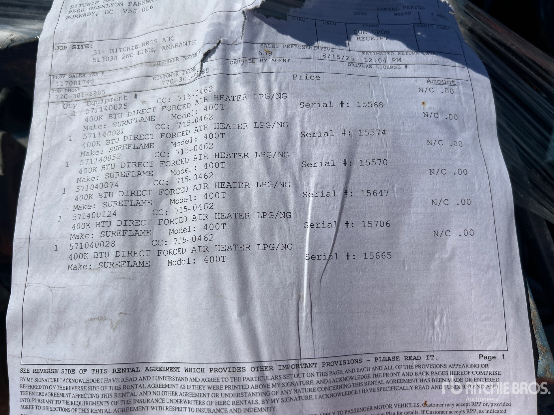 General Appearance with Serial Number / VIN