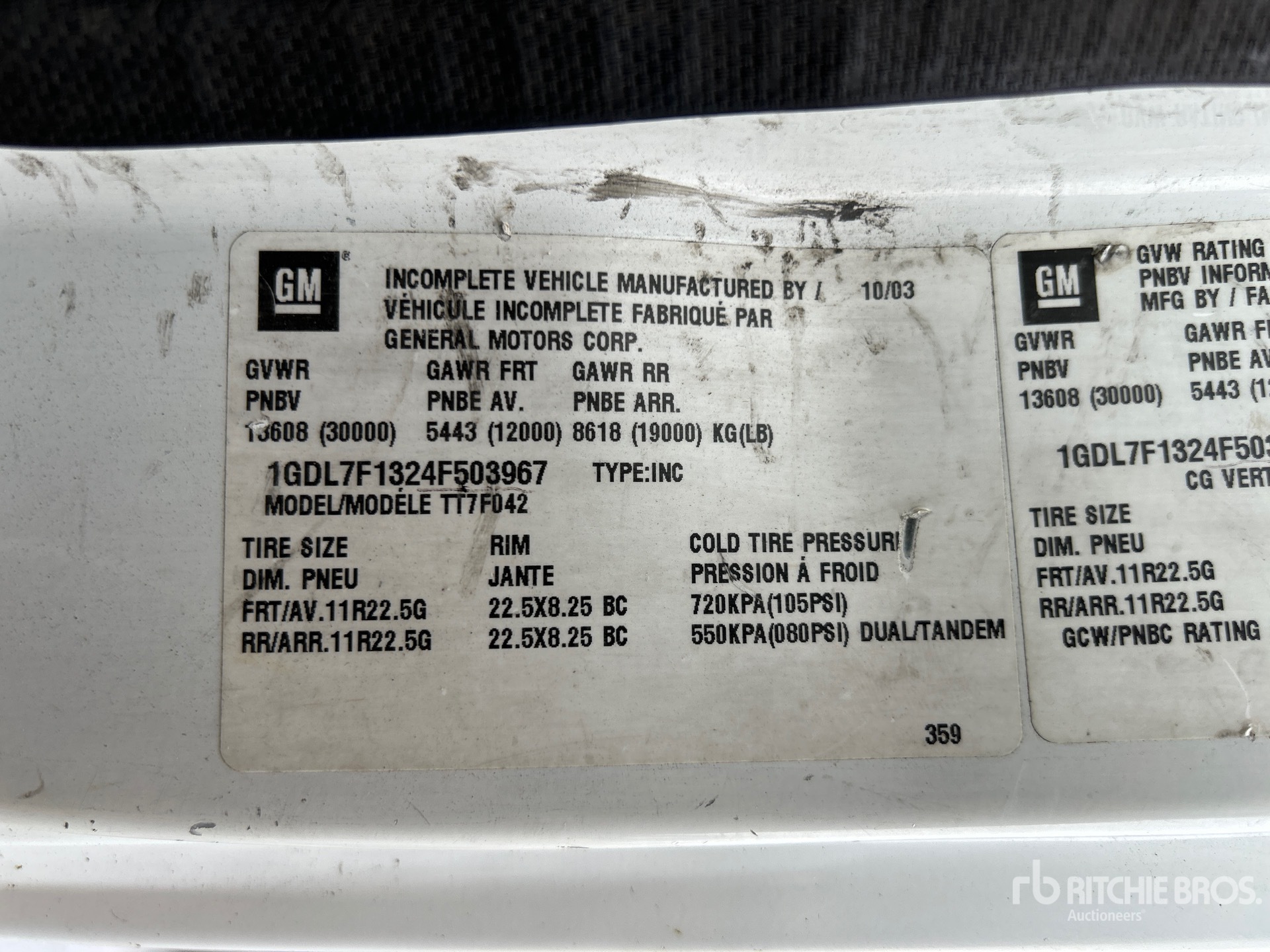 General Appearance with Serial Number / VIN