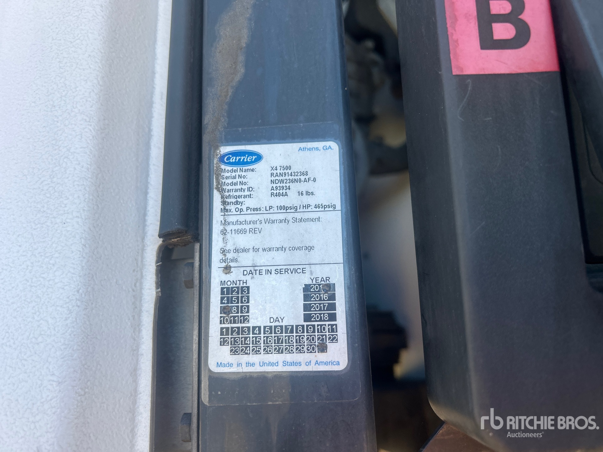 General Appearance with Refrigeration Unit Serial Number