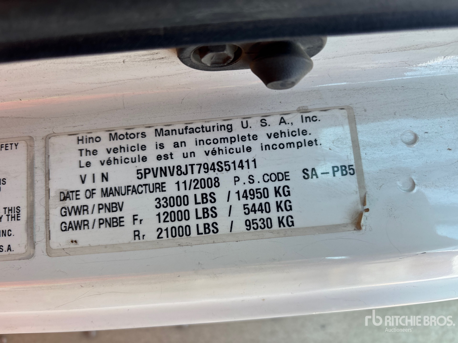 General Appearance with Serial Number / VIN