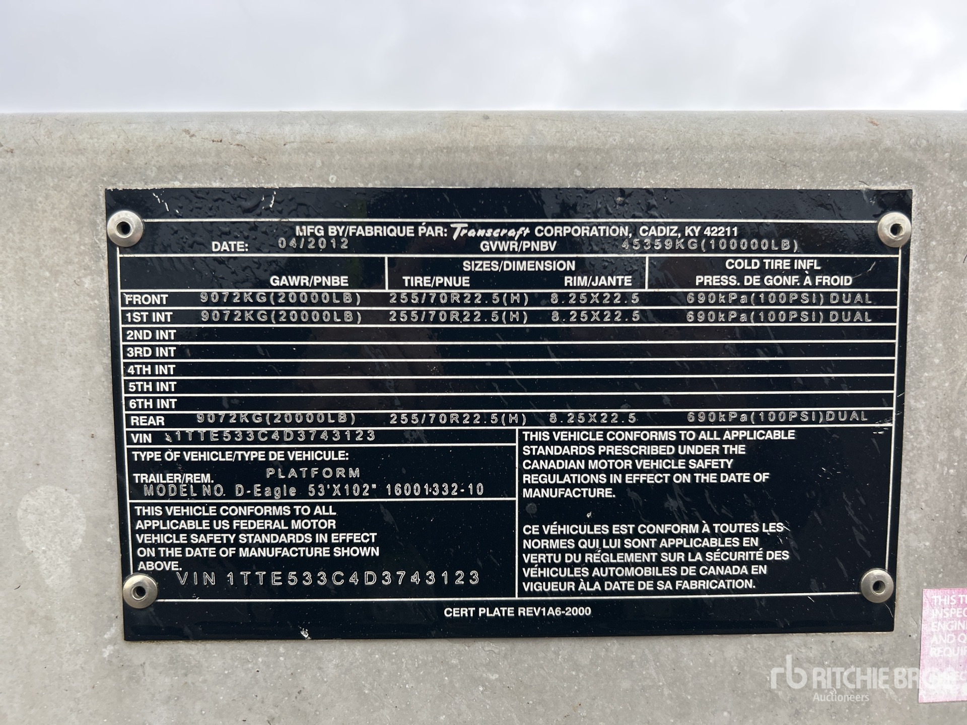 General Appearance with Serial Number / VIN