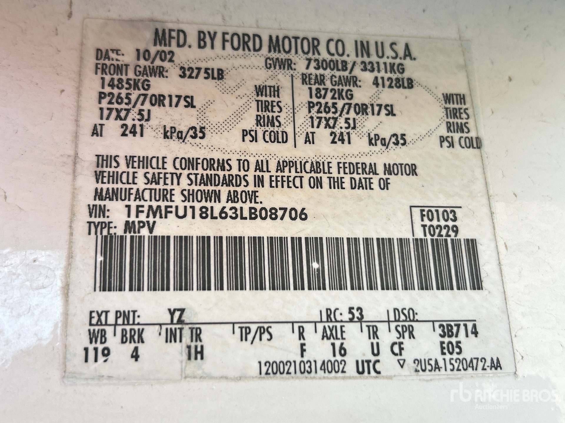 General Appearance with Serial Number / VIN