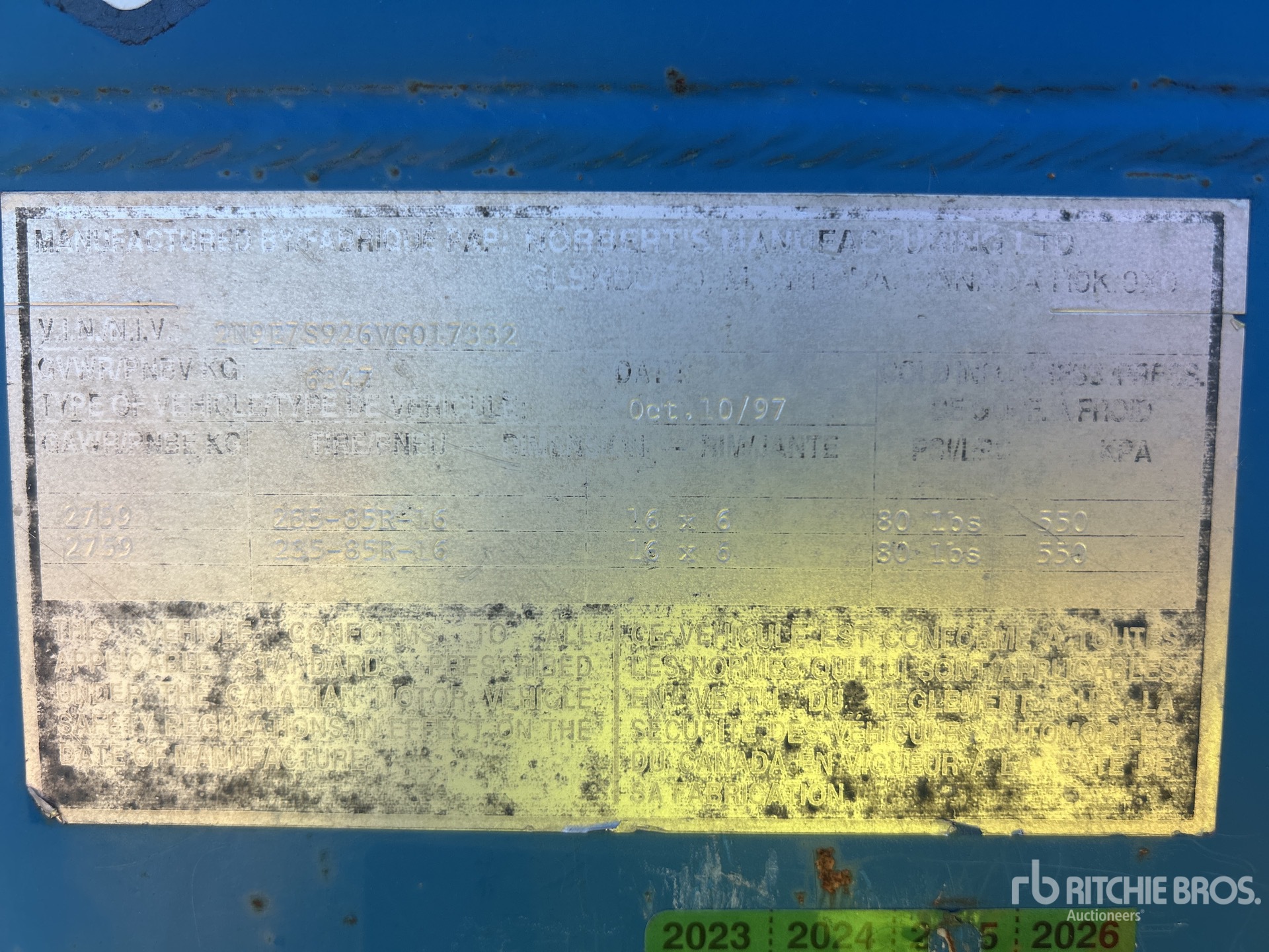 General Appearance with Serial Number / VIN